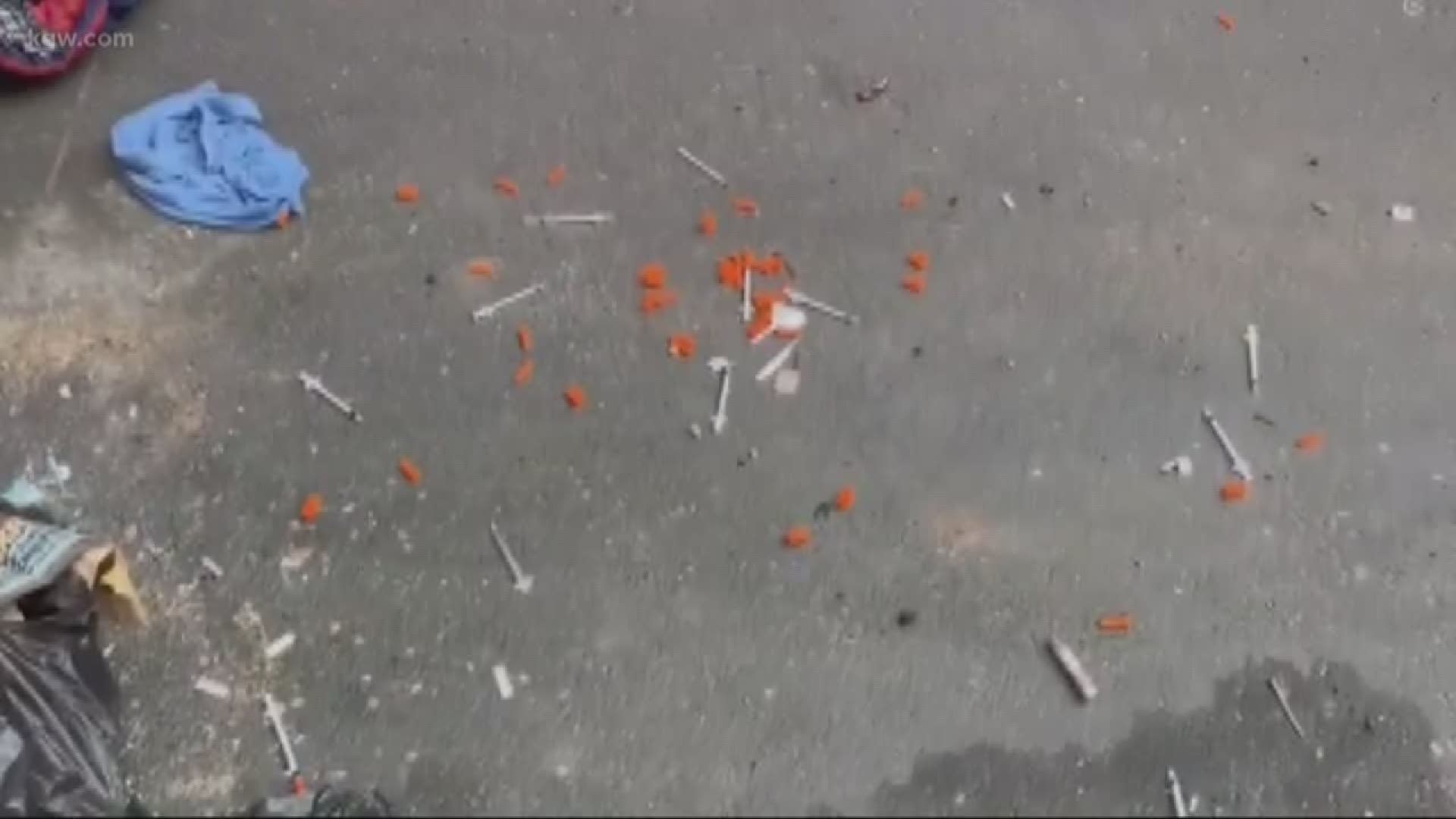 A Portland restaurant owner had to clean up a big mess after someone left dozens of hypodermic needles on his property, last weekend.