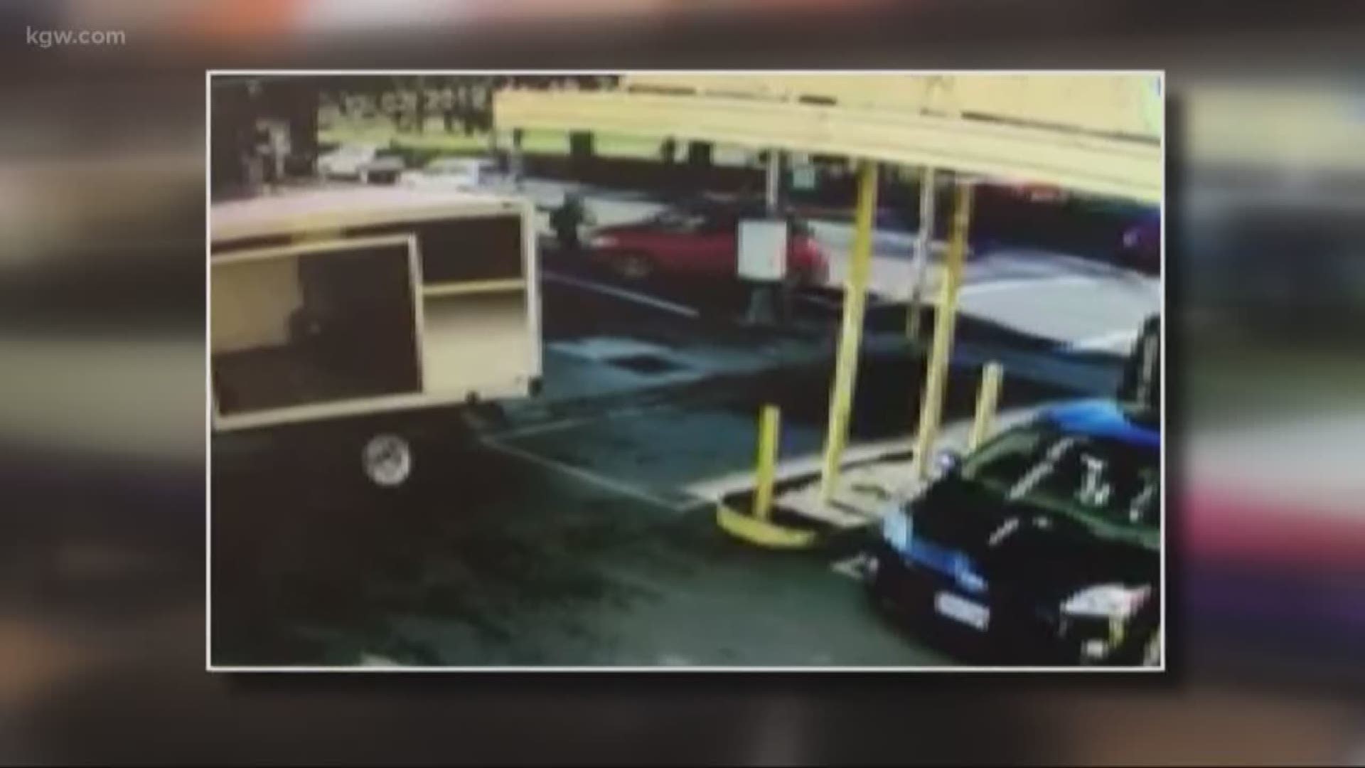 Surveillance video shows the car is a red Toyota Matrix.