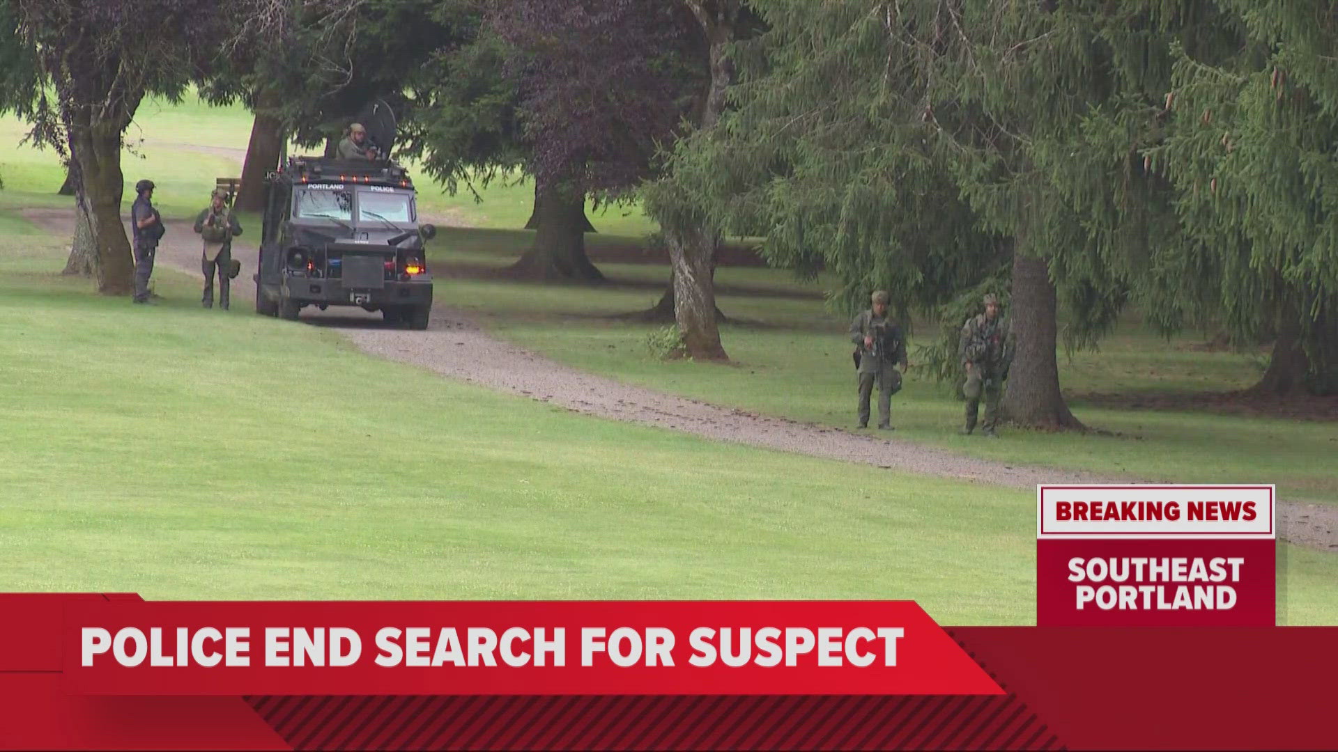 Portland police have called of their search at Eastmoreland Golf Course for a suspect accused of firing at Milwaukie police officers. 