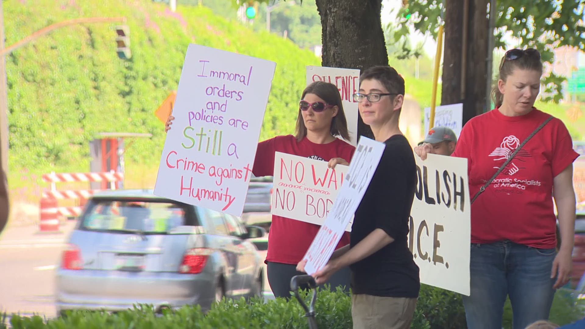 About two dozen protesters gather for a round-the-clock vigil and vow not to leave until the policy is changed. More: https://on.kgw.com/2K9RI7M