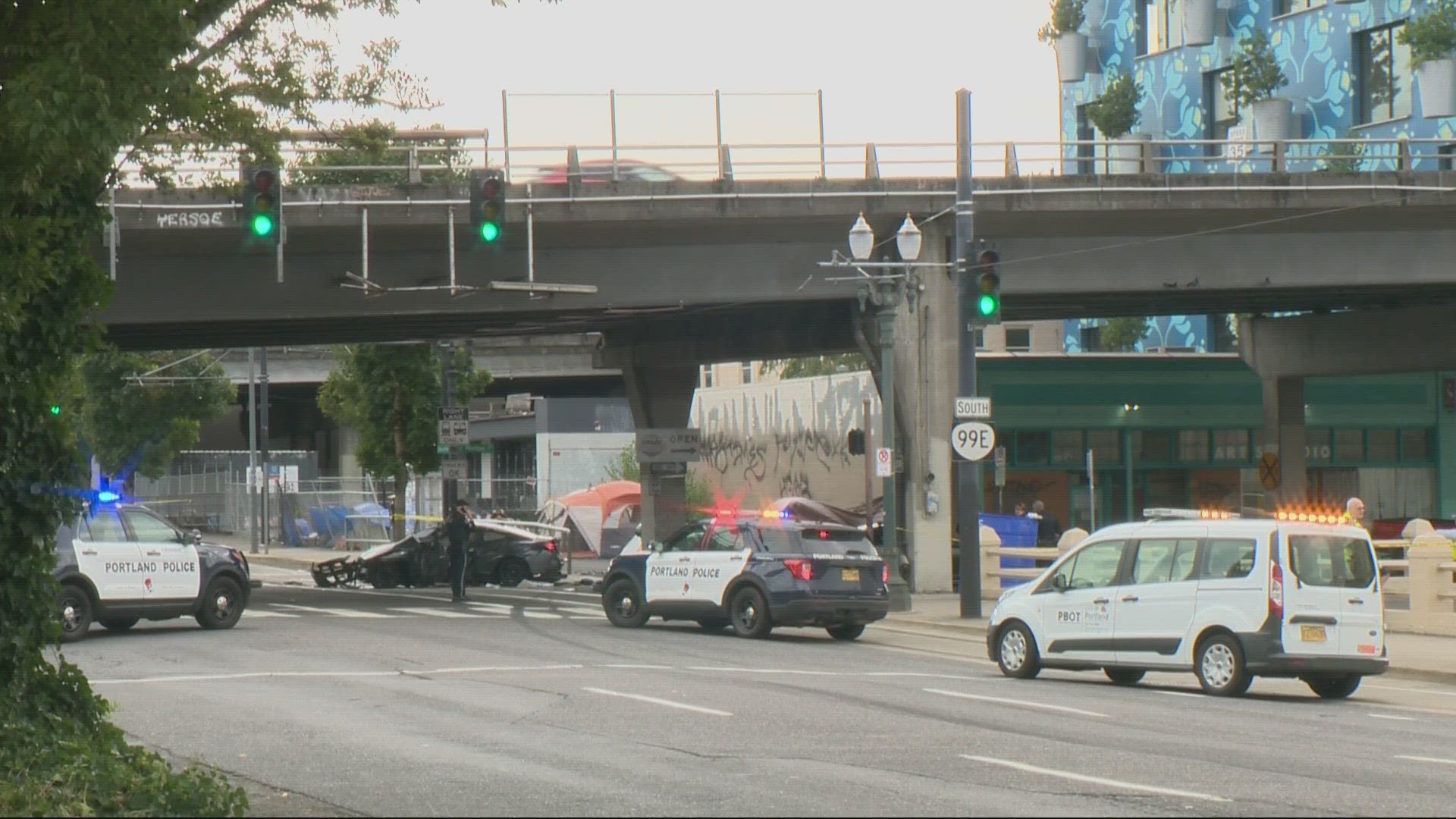 The crash took place on Southeast Martin Luther King Jr. Boulevard, under the Morrison Bridge, according to Portland police.