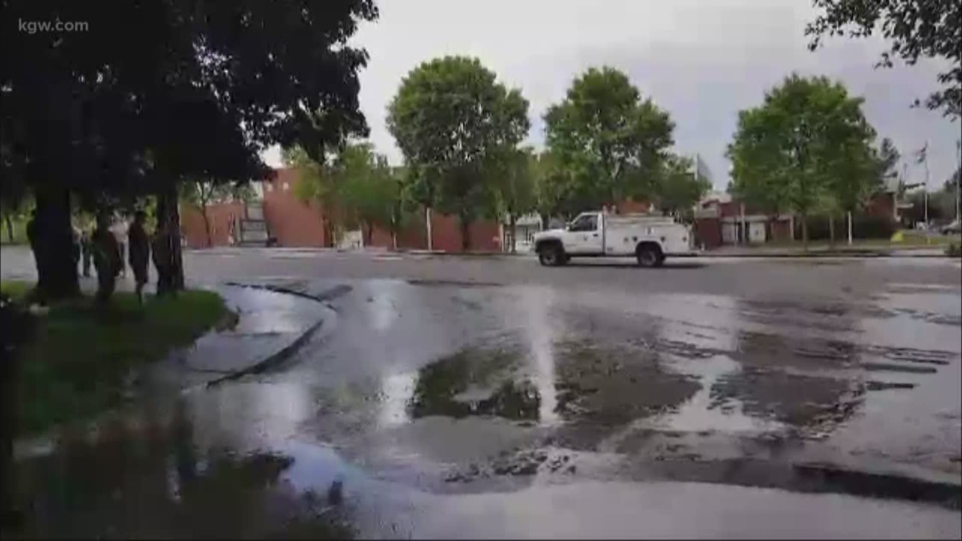 A water main break in Vancouver flooded a school parking lot.