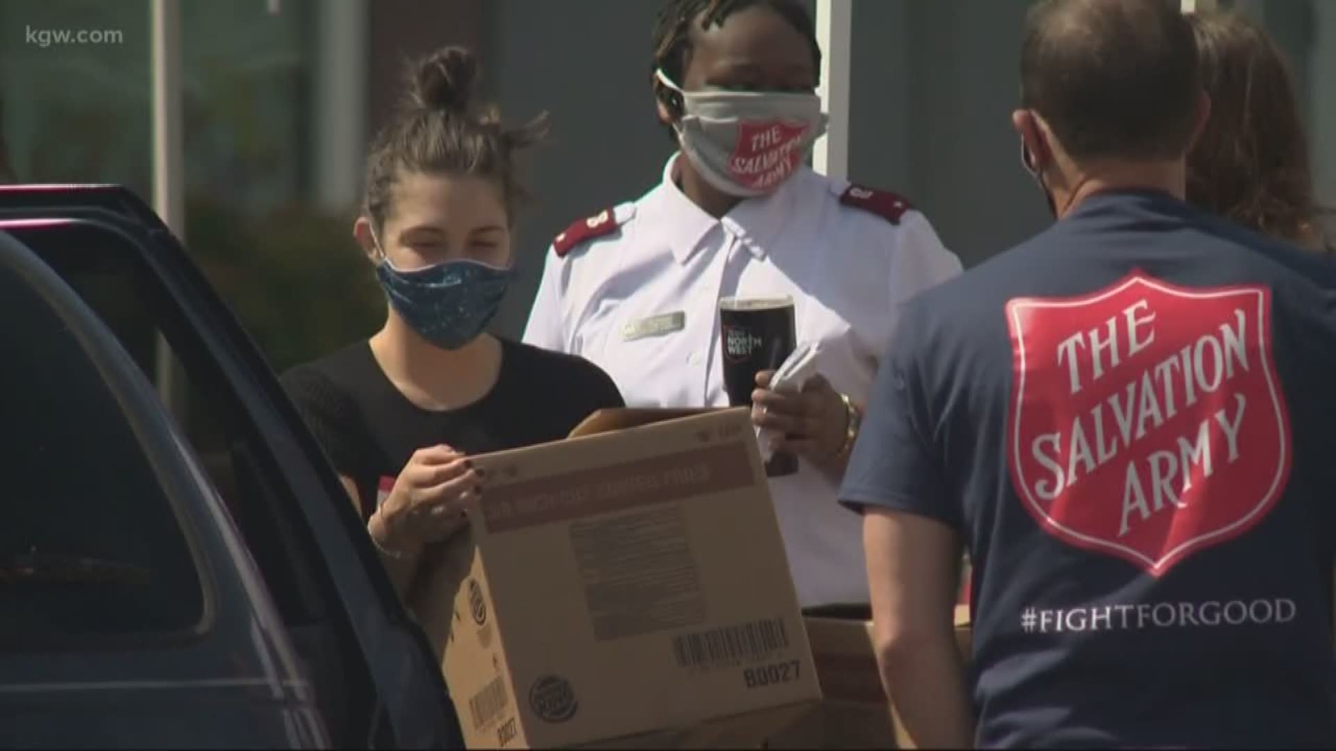 The Salvation Army is handing out free food boxes in Portland during the pandemic.