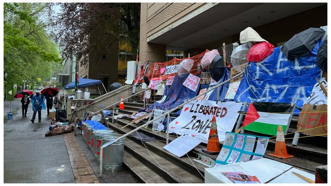 Fotos: daños visibles en la biblioteca del PSU ocupada por manifestantes