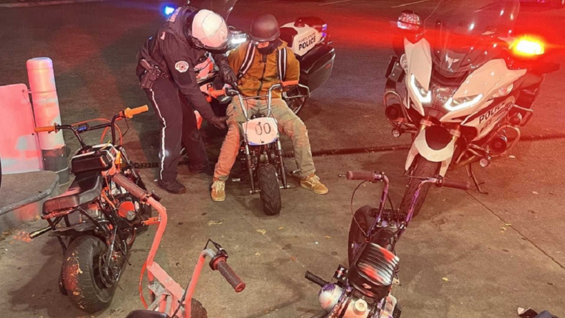 Police saw a group of minibike riders doing "burnouts" in Pioneer Courthouse Square Wednesday night.