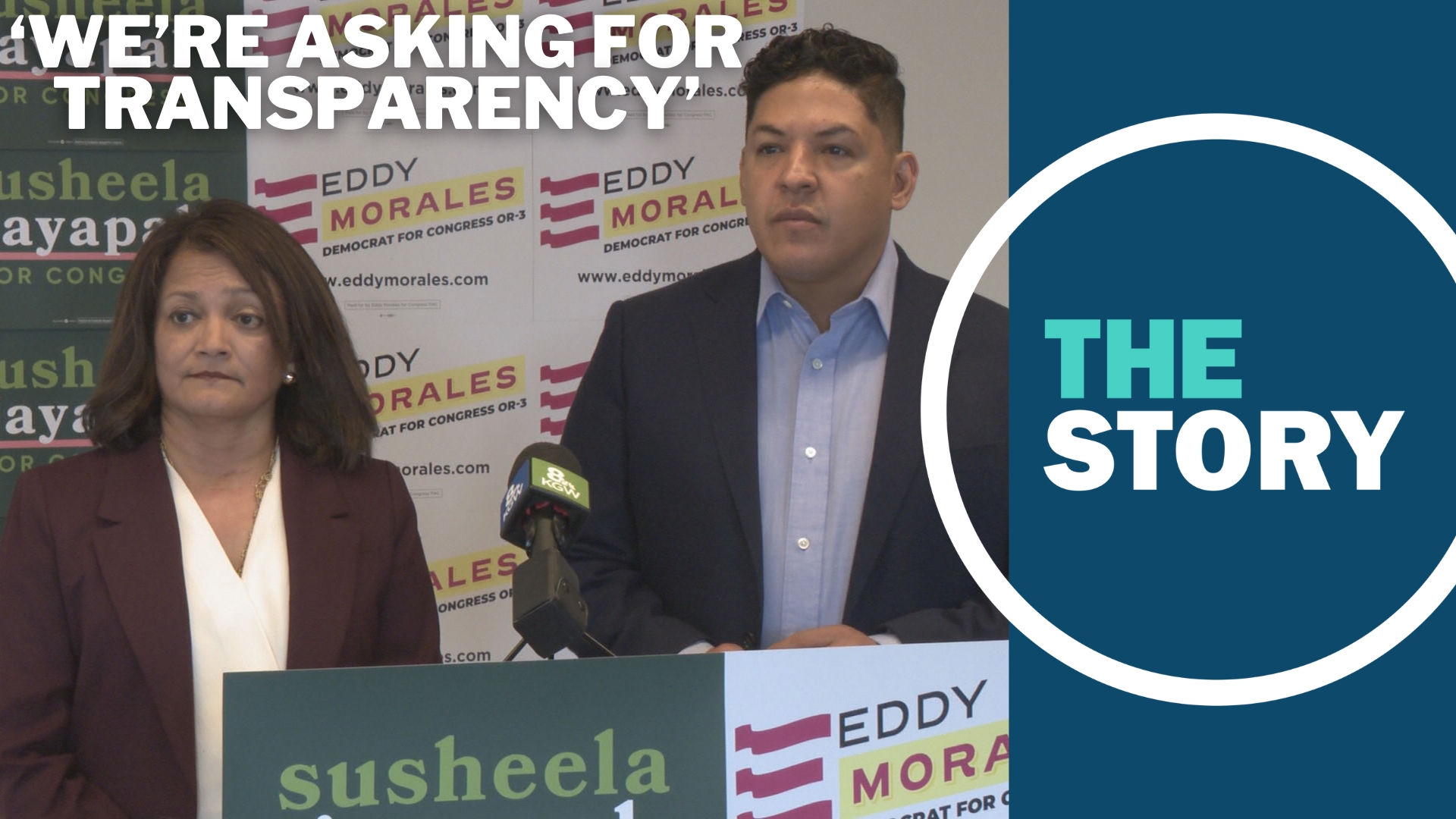 Susheela Jayapal and Eddy Morales are pushing Maxine Dexter to find out who's behind $1.6 million spent on the race through a group called 314 Action.