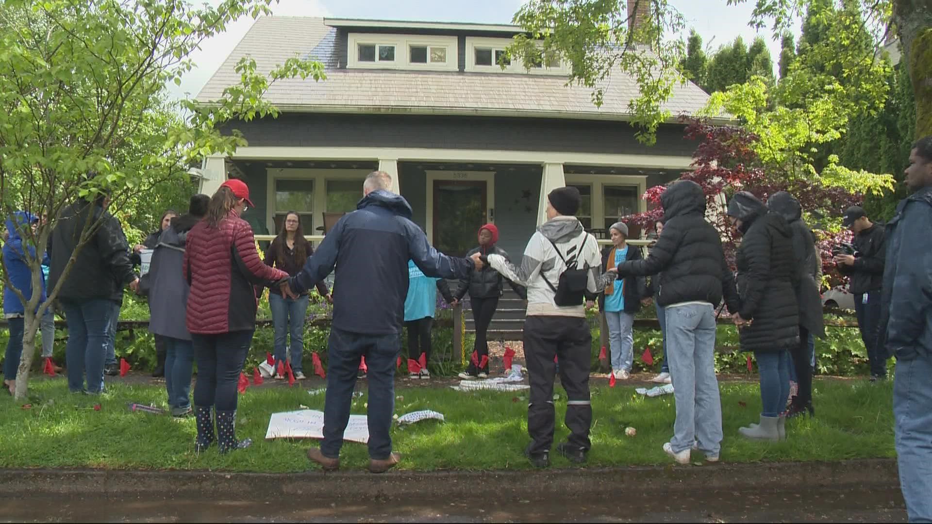 The peaceful demonstration was part of an afternoon gathering on Mother's Day demanding the state address the ongoing opioid crisis in Oregon.