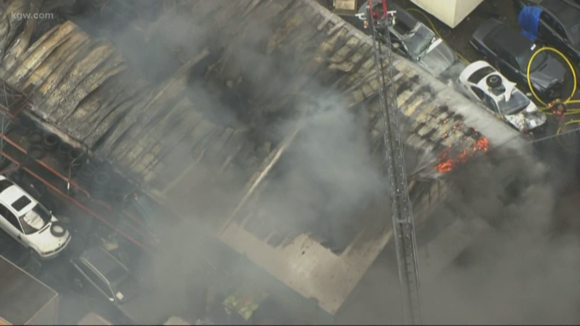 A 2-alarm fire gutted an auto wrecking shop near Southeast 190th Avenue and Division Street.