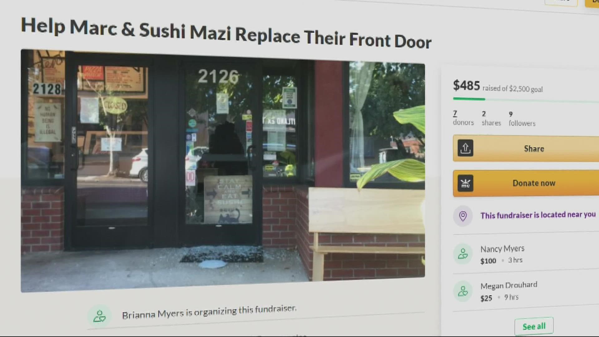 Someone smashed through the front door of Sushi Mazi on Southeast Division and stole sake and beer, so the owner of a neighboring thrift store launched a GoFundMe.