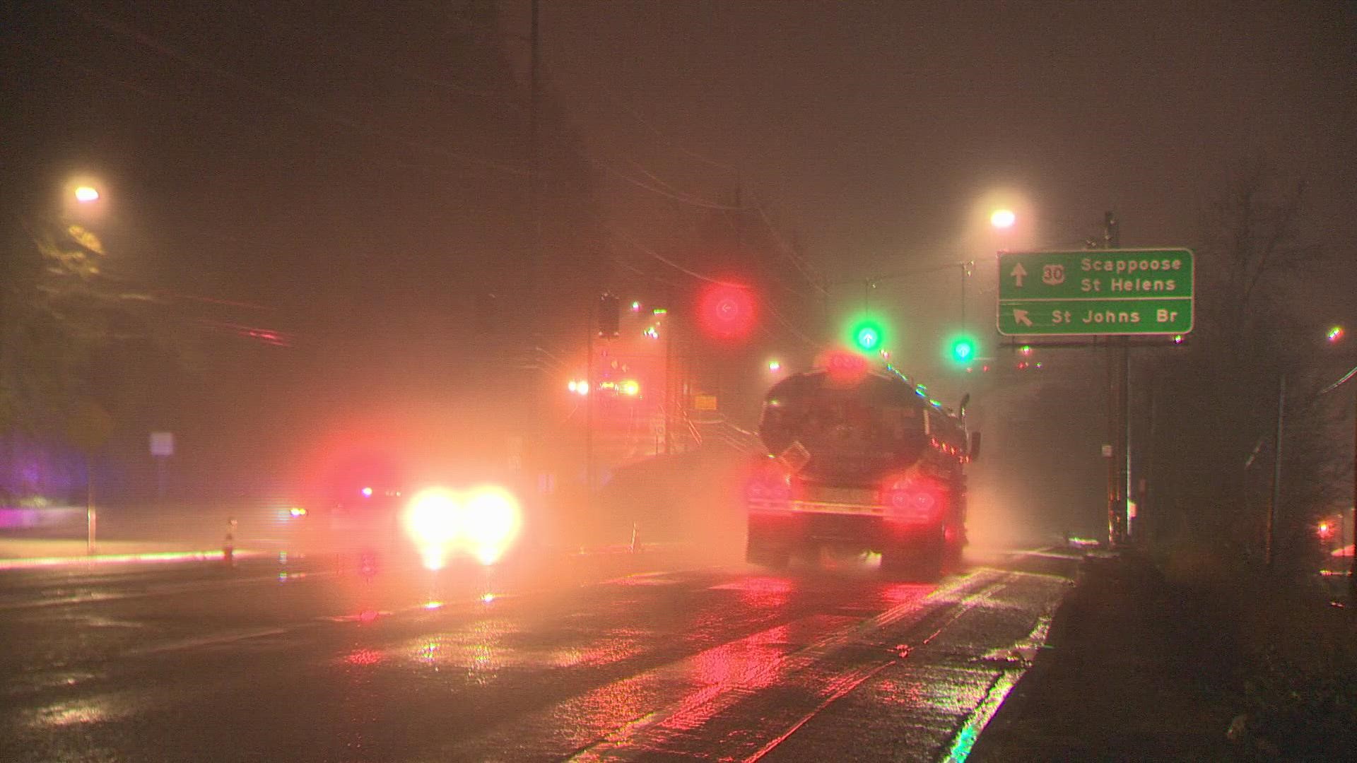 Portland Fire & Rescue said a landslide blocked lanes on Northwest Bridge Avenue near St. Helens Road.