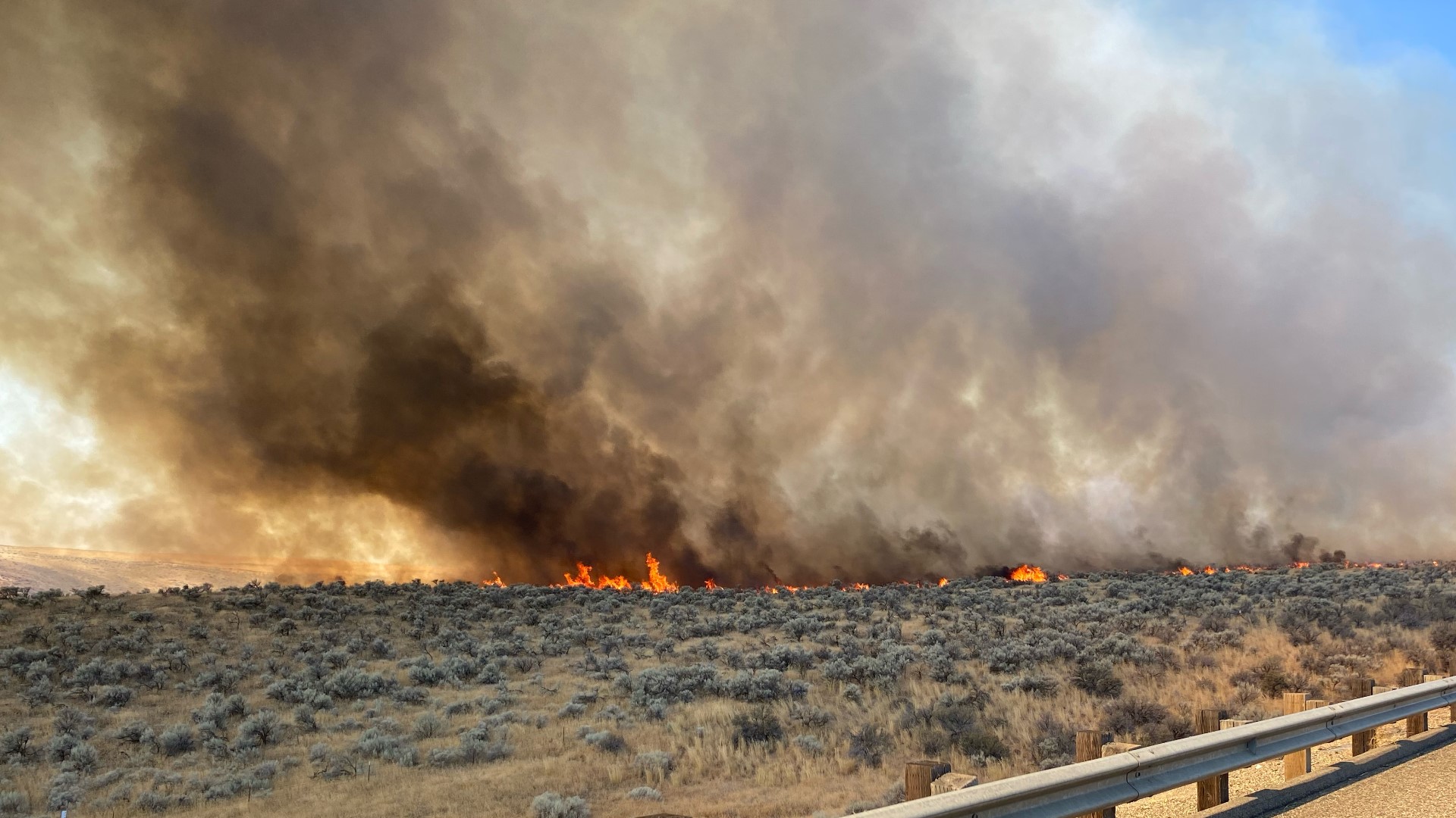 The closures could last several hours, officials said. Crews are fighting the blaze but high winds are creating challenges.