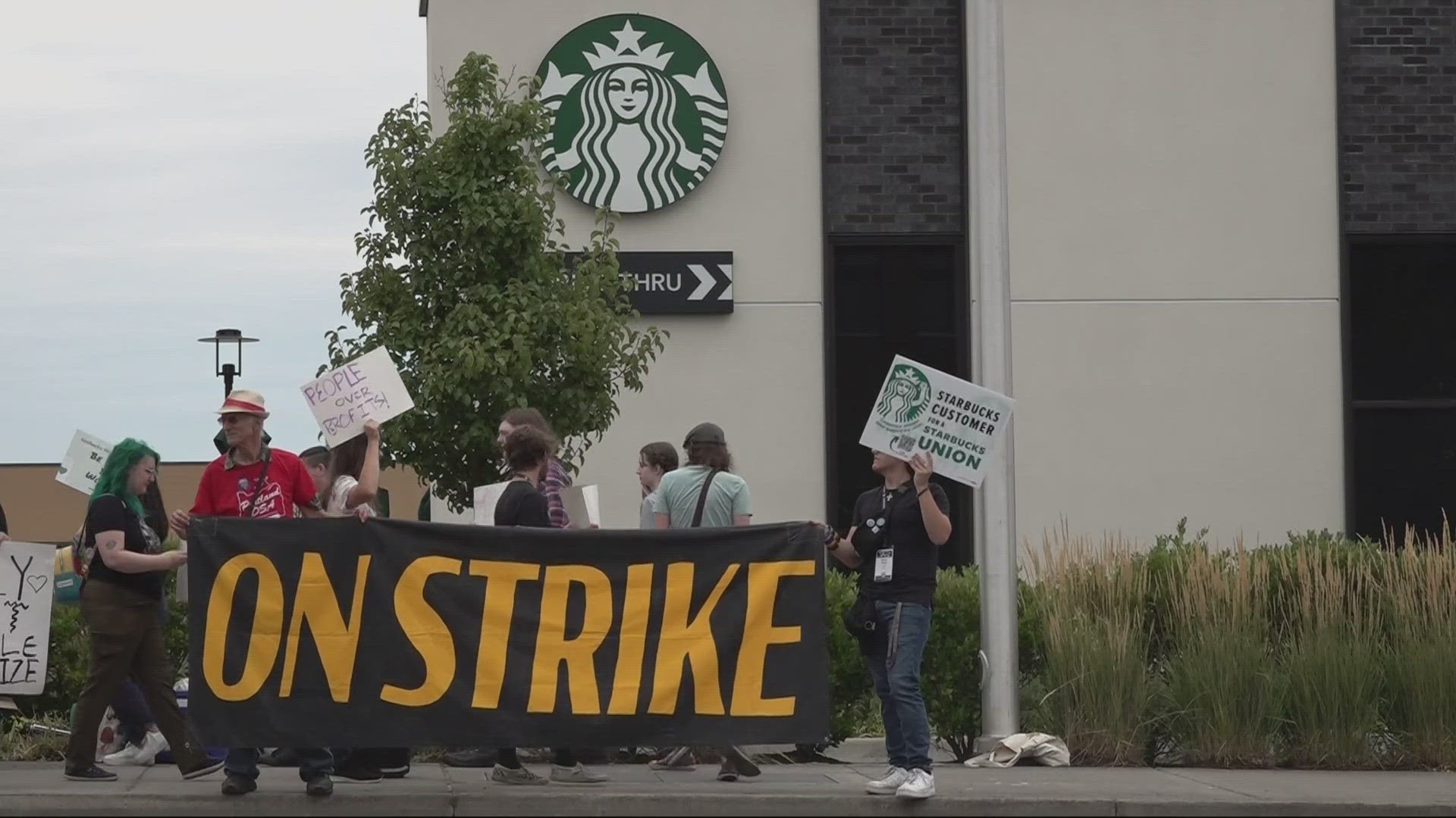 Beaverton Starbucks workers were joined by union members from across the country, as they seek better wages and more working hours.