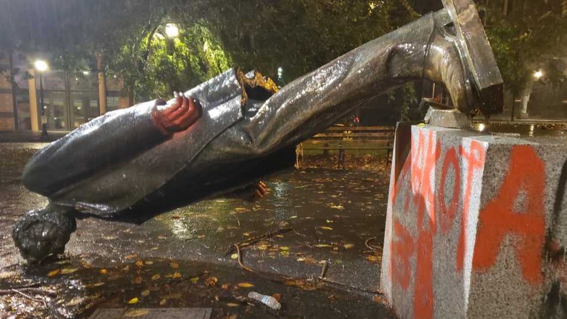 Where did the 3 toppled statues of US presidents in Portland go?