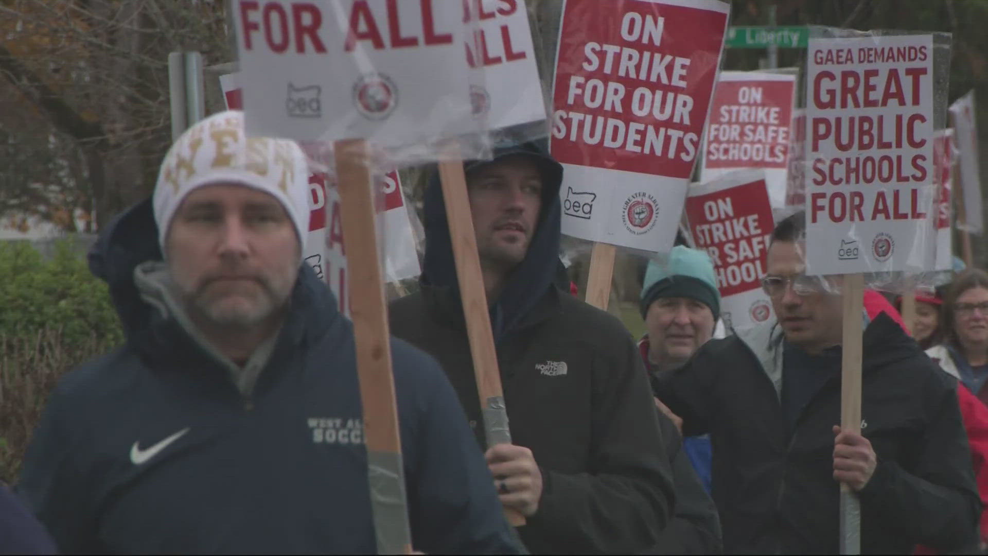 Greater Albany School District cancels classes until Friday as first-teachers strike in over 40 years continues.