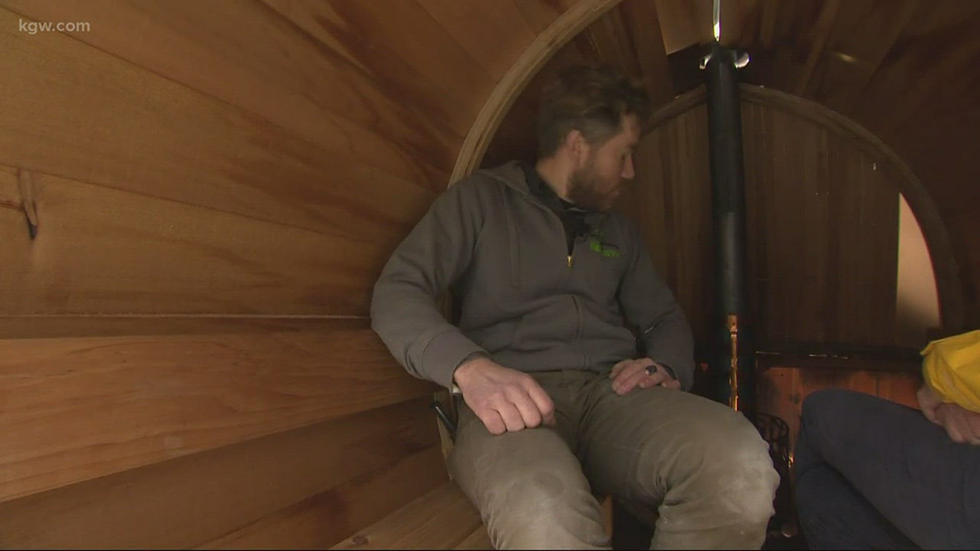 Portland native Simon Lyle's goal is to build tiny homes that can be heated the same way his sauna is, for homeless people.