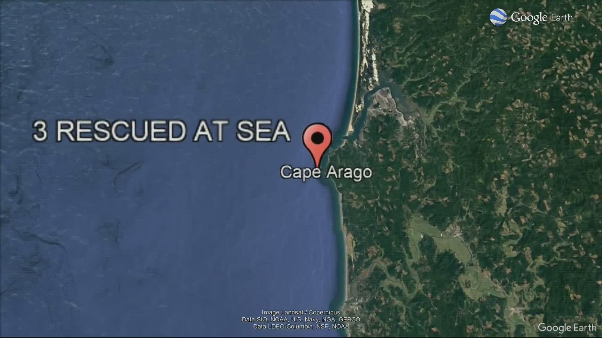 The people, who were wearing life jackets, were rescued from the sea after their 17-foot fishing boat sunk near Cape Arago, about 15 miles southwest of Coos Bay.