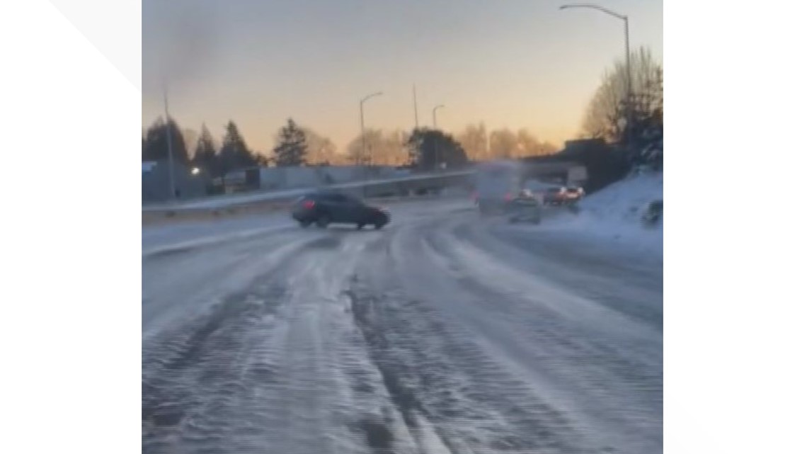 Icy roads in Portland: Driver slides on I-84, crashes into another car ...