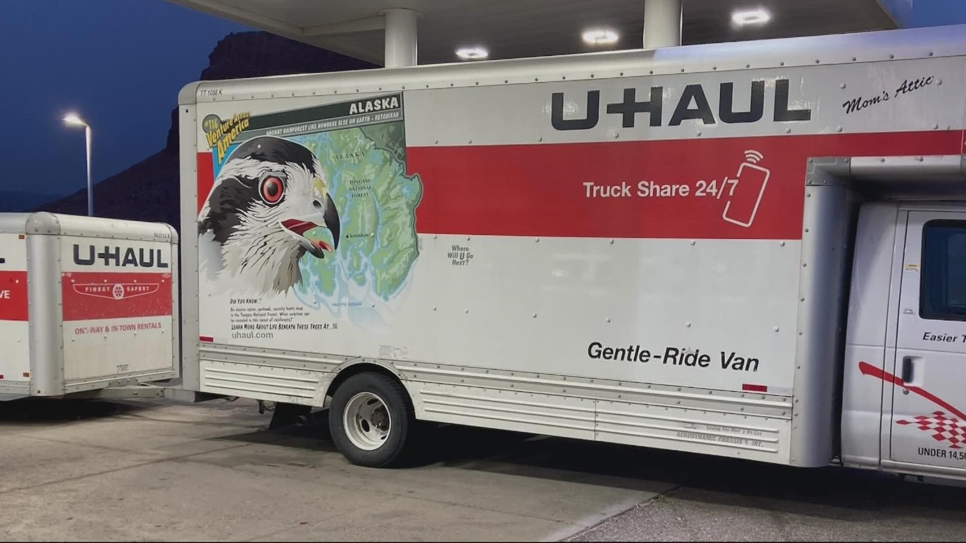 The Multnomah County Sheriff's Office said the fully-loaded U-Haul moving truck and trailer was stolen from outside a Troutdale hotel late Wednesday night.