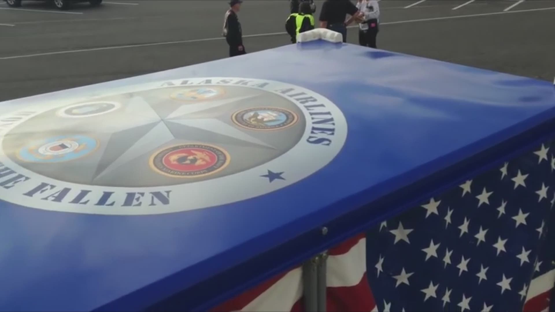 Alaska Airlines has created a special cart that is decorated and designed to transfer the casket of fallen soldiers as they arrive at airports.