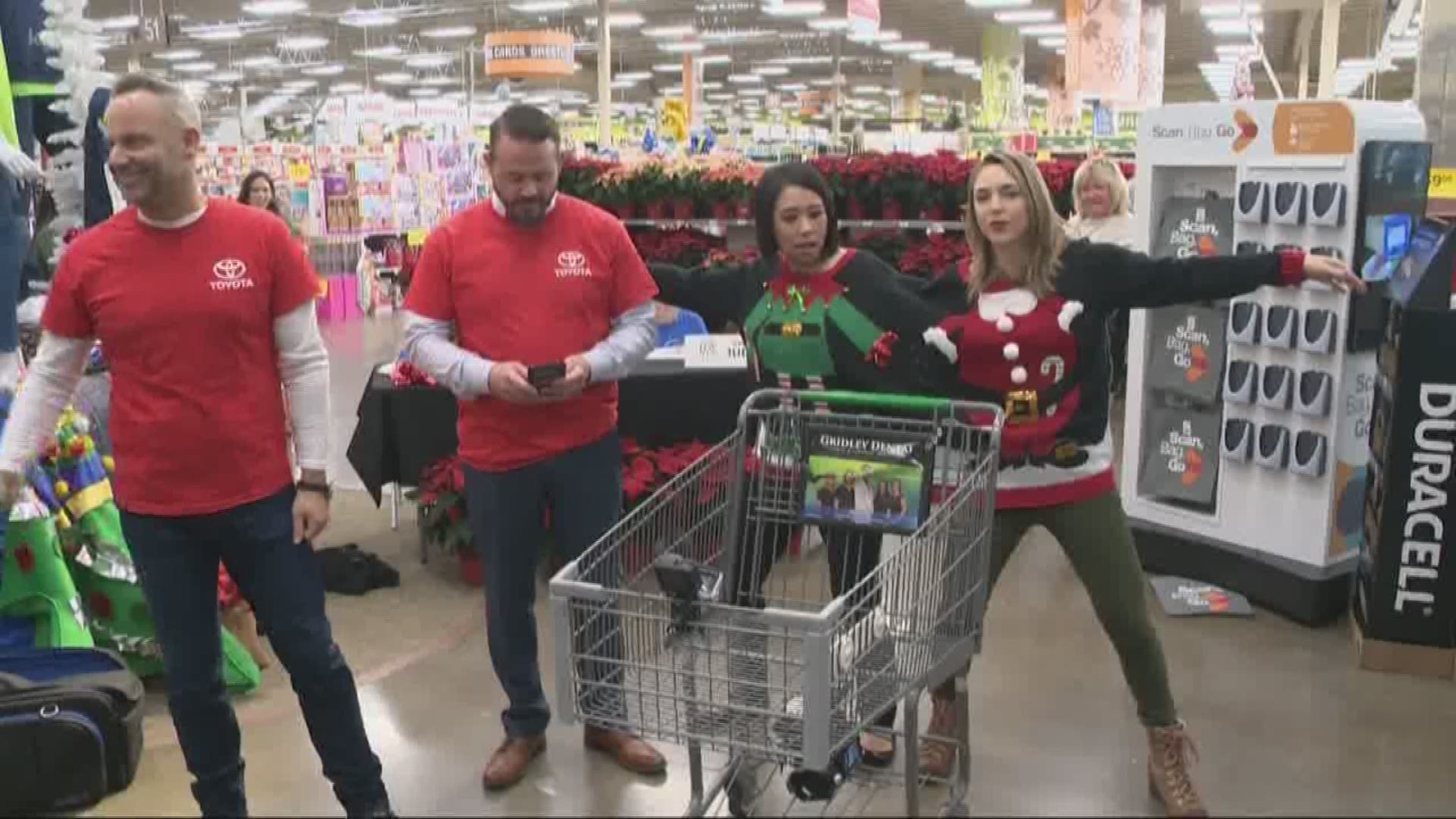 Great Toy Dash 2018: KGW's Laural Porter, Brenda Braxton, Drew Carney, Cassidy Quin, Dan Haggerty and Christine Pitawanich race to collect toys for the Great Toy Drive