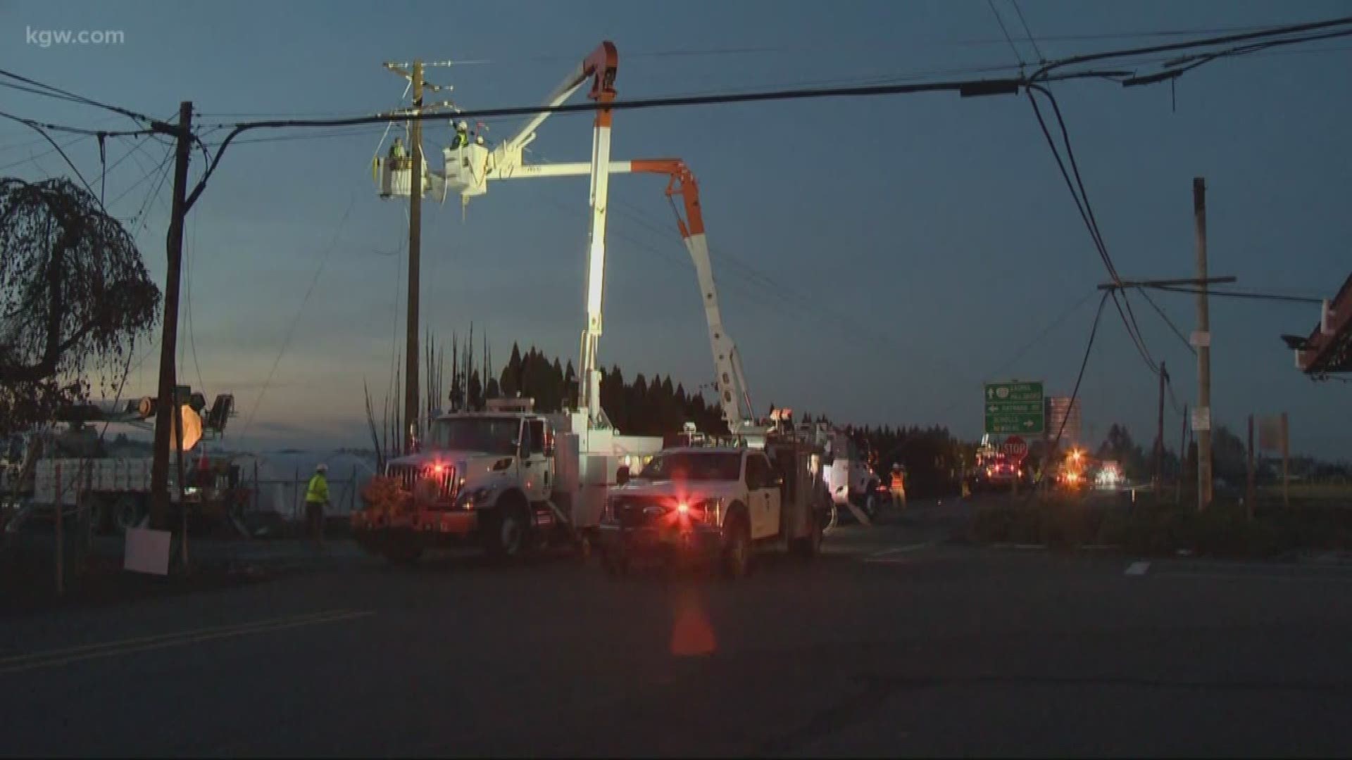 Tualatin Valley Fire & Rescue said they were called out because the down lines sparked a small brush fire.