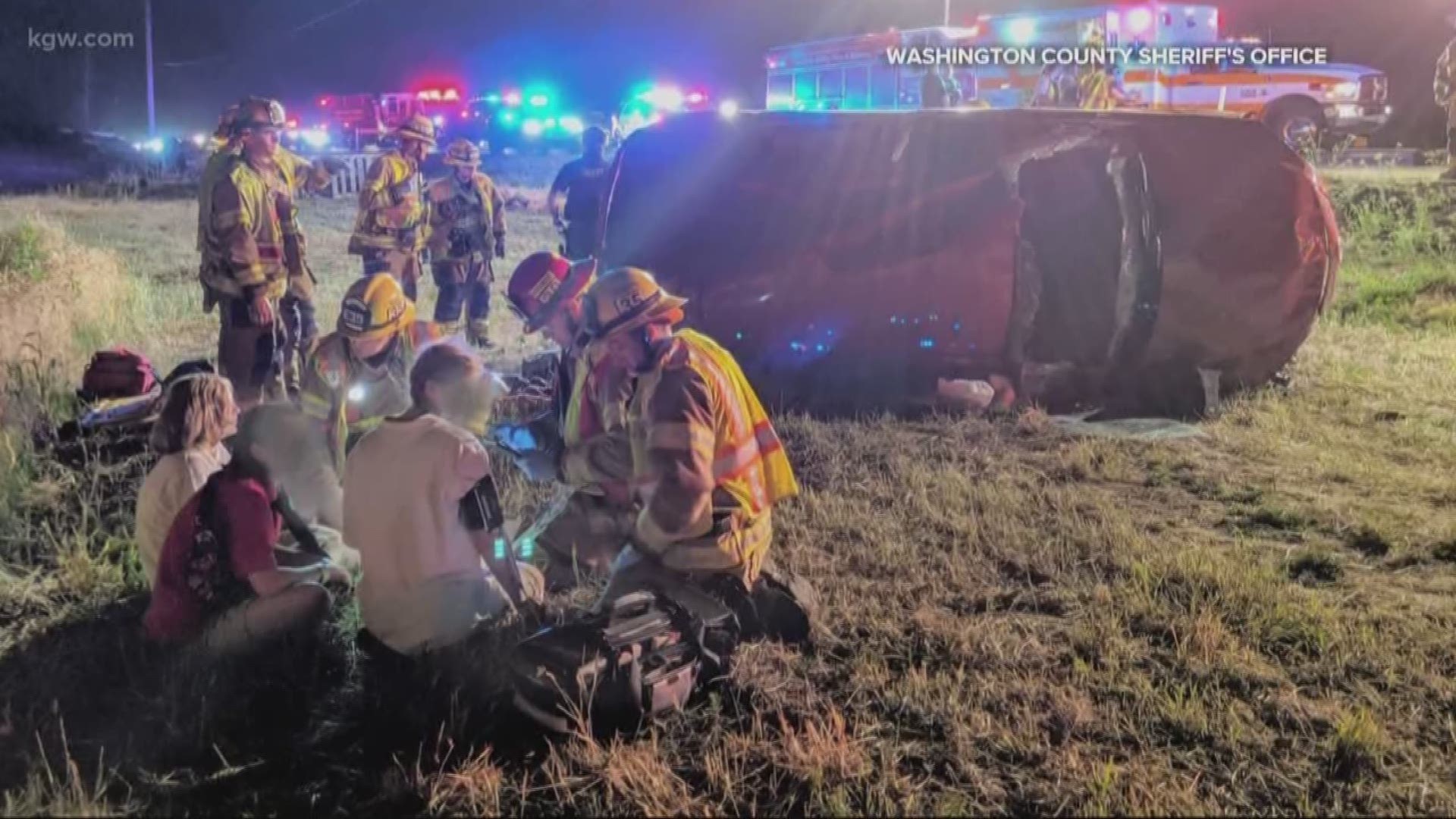 Four people – a father, his two daughters, and one of their friends – say they’re lucky to be alive after a hit-and-run crash on Highway 99, just south of Sherwood, Oregon. Police are still searching for the driver who fled the crash.