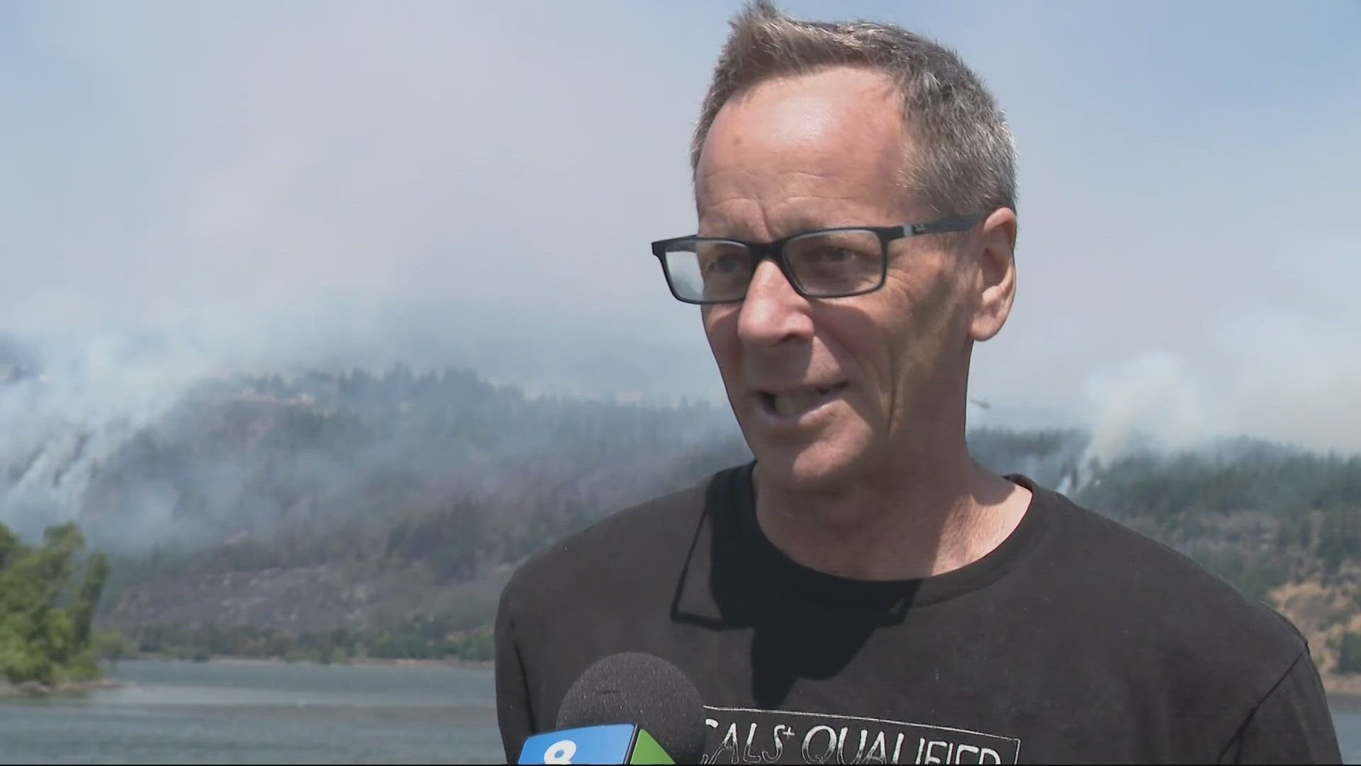 The wildfire burning in southeast Skamania County, near Underwood, Wash., is burning across the Columbia River from Hood River, Ore.