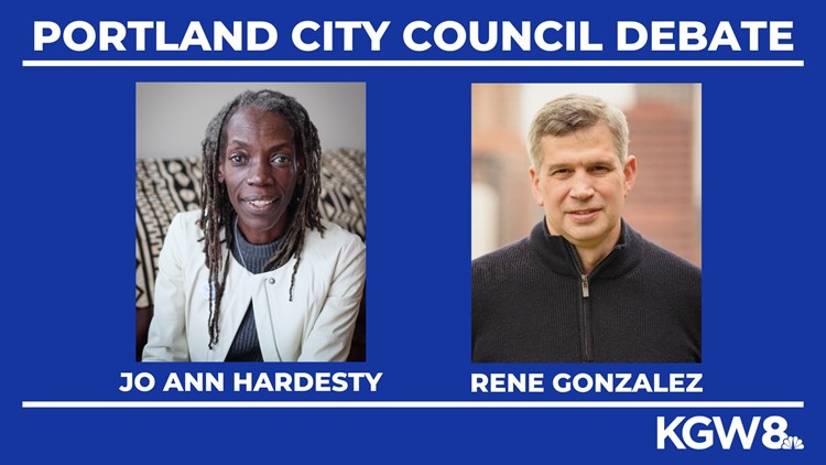 Jo Ann Hardesty and Rene Gonzalez participate in City Council debate