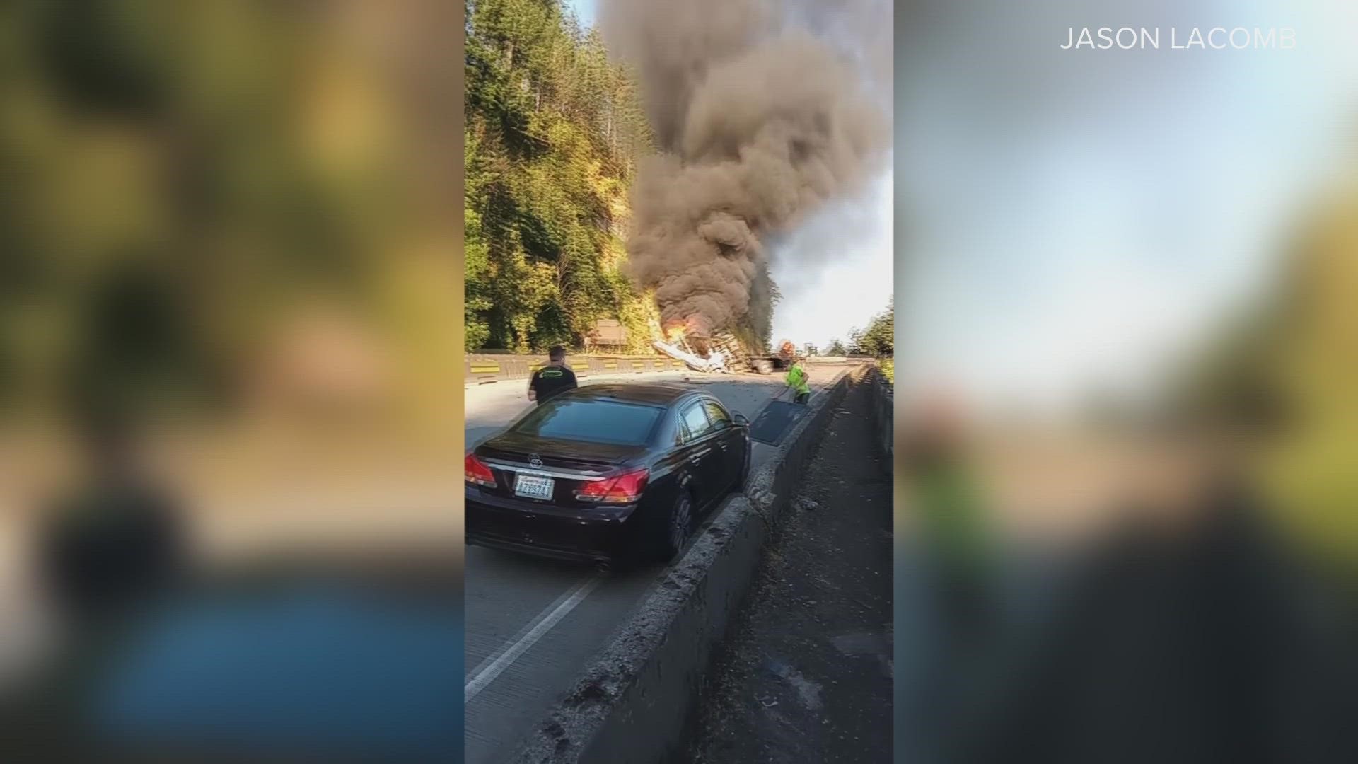 Jason LaComb captured video of the fire in the aftermath of the crash.