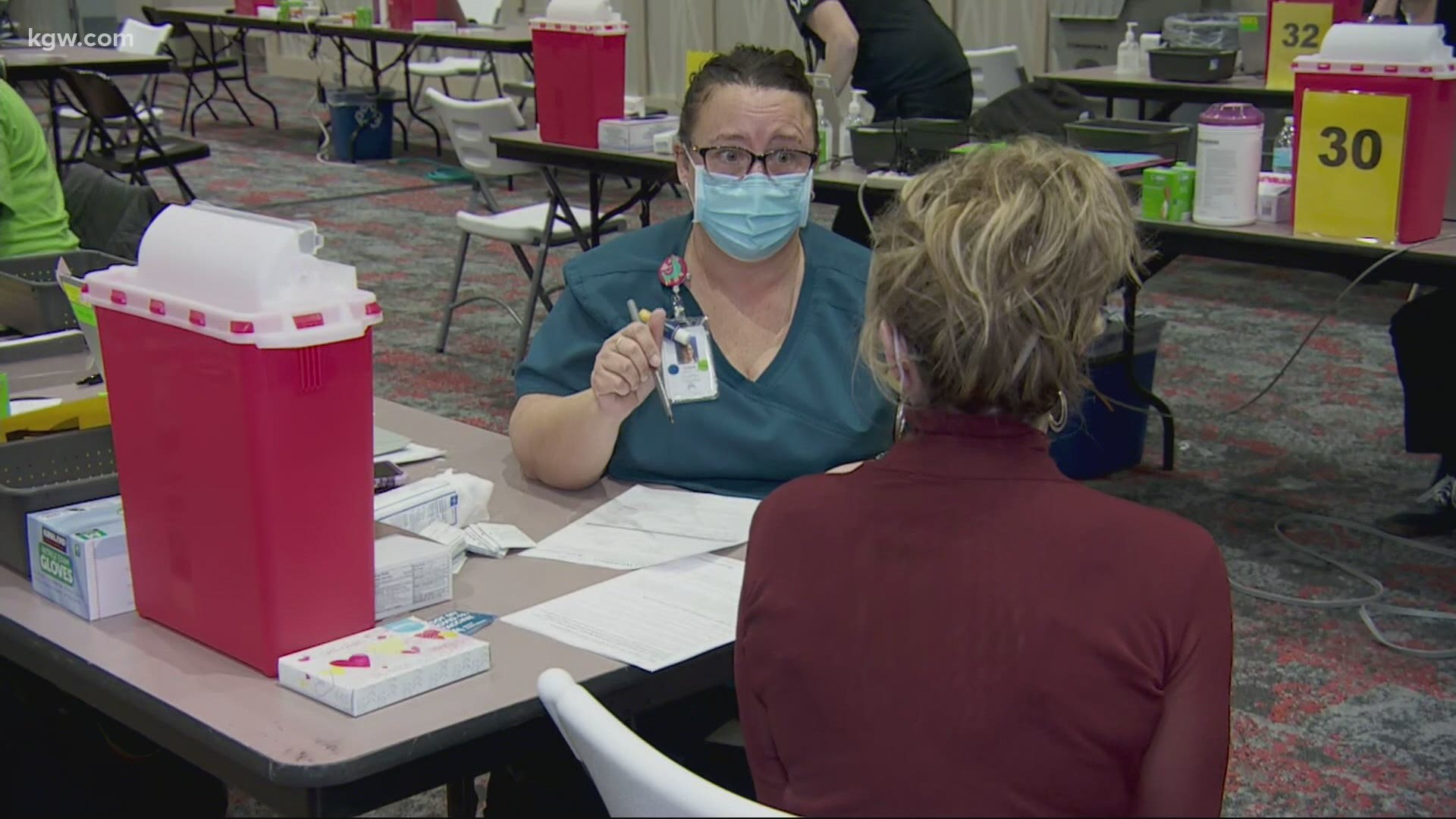 The Oregon Convention Center spent its first day as a vaccination center for COVID-19 shots. Pat Dooris reports.