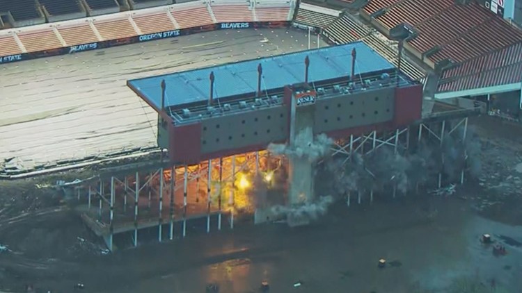 Crews implode west side of OSU's Reser Stadium