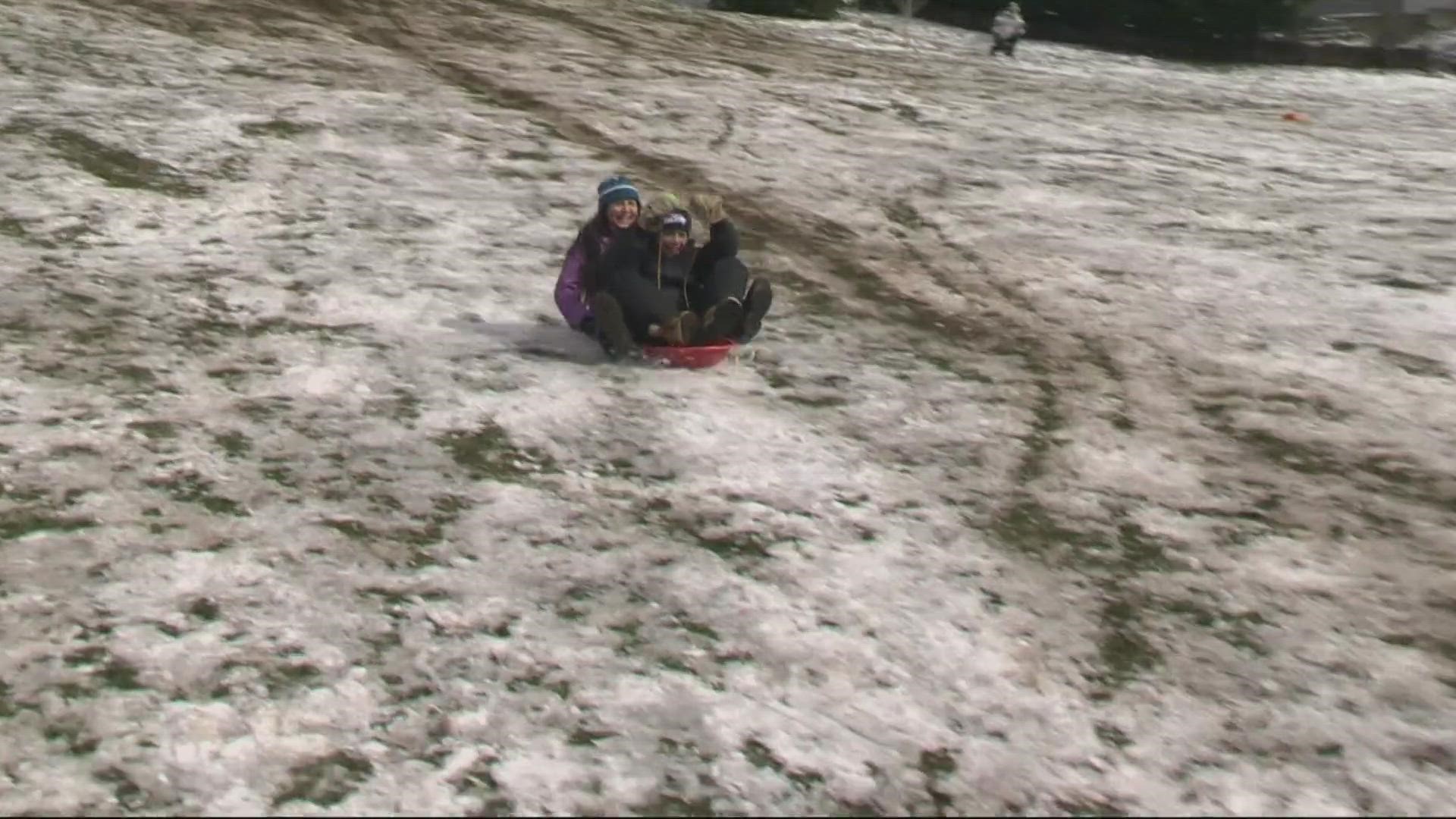 Vancouver’s Sorenson Park has an epic sledding hill, and kids were out bright and early to take advantage of it.