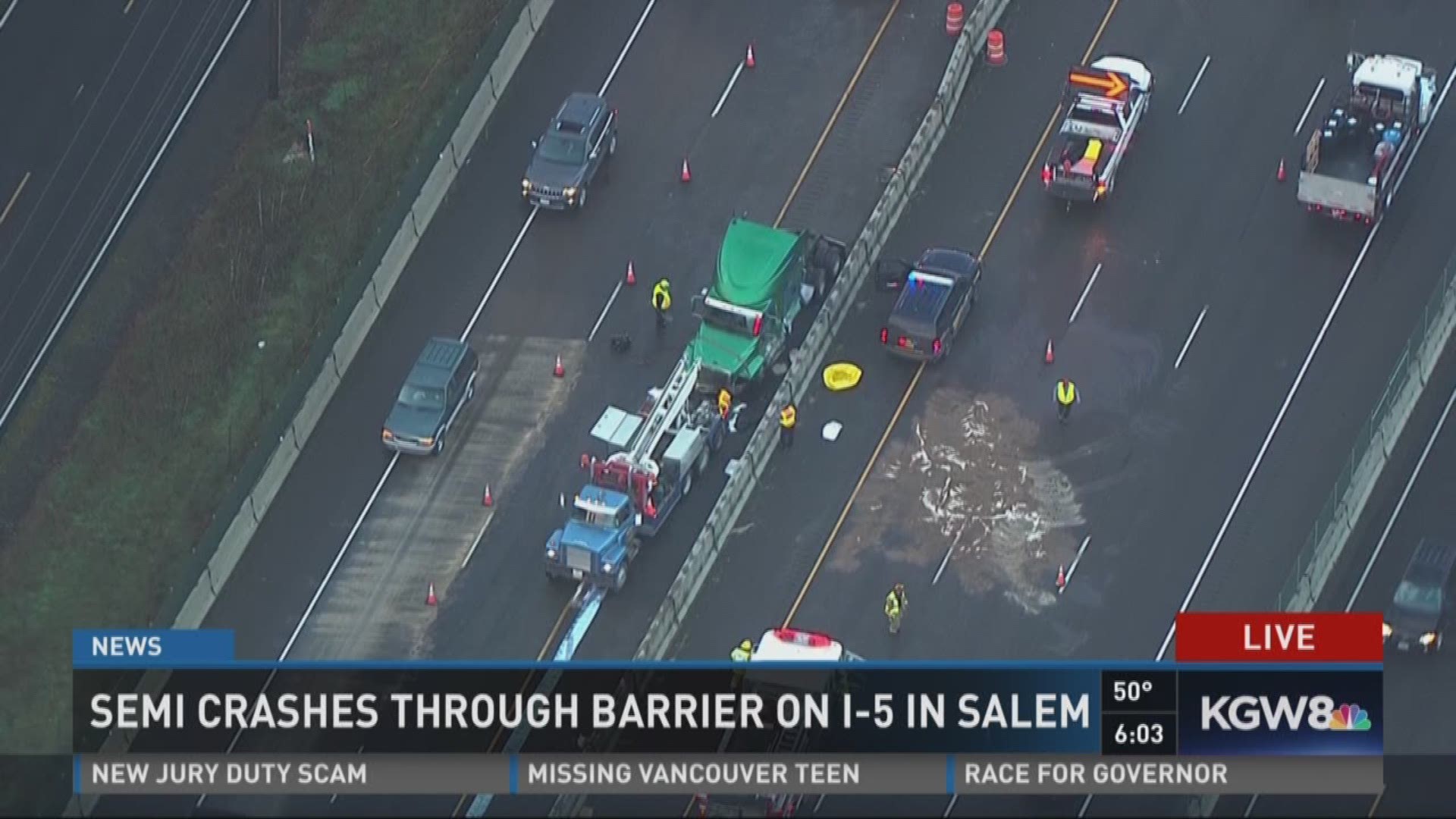 Truck crash snarls Interstate 5 south of Salem | kgw.com