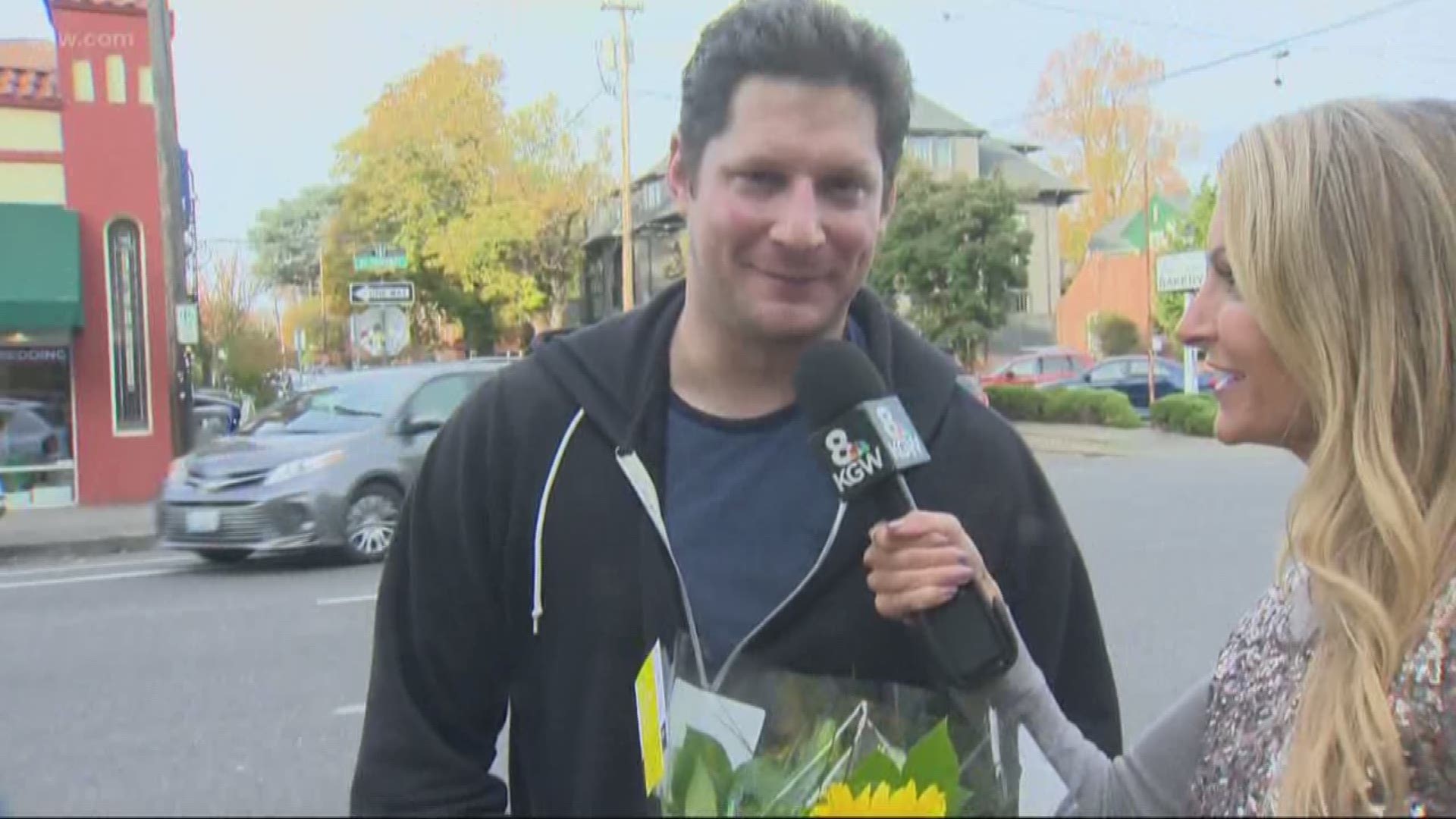 With a local florist for a special initiative. Free flowers across the country participating. KGW