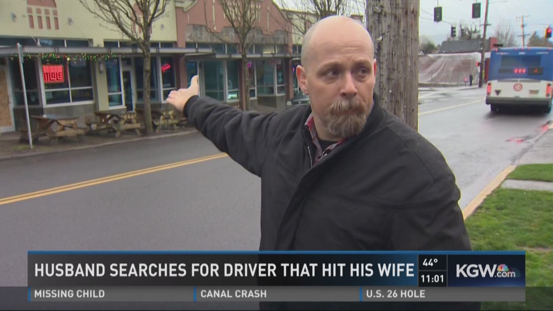 Husband searches for driver that hit his wife