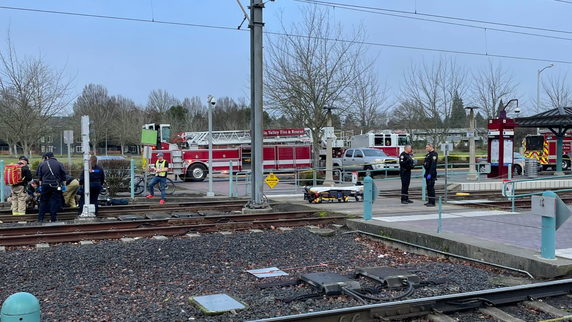 The man had just exited a MAX train at the Beaverton Transit Center. He was taken to a local trauma center in serious condition, according to emergency officials.