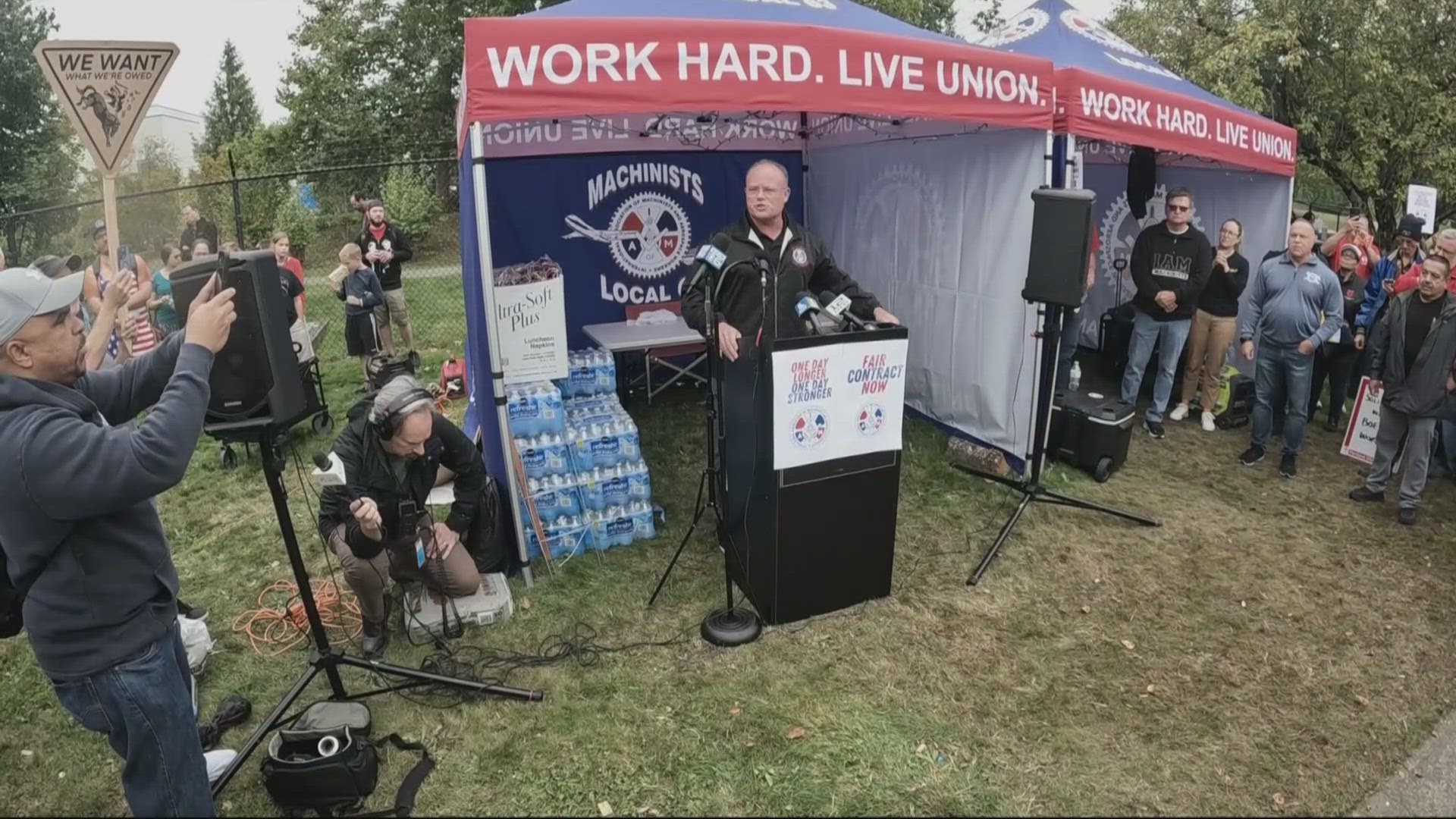 Several workers spoke at the rally, citing issues with Boeing's quality and saying the company's reputation is not what it used to be.