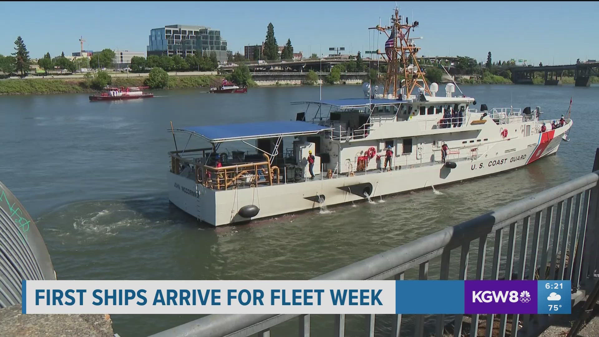 The first ships from the U.S. Army started to arrive Wednesday afternoon for Portland Rose Festival celebrations; tours begin Thursday.