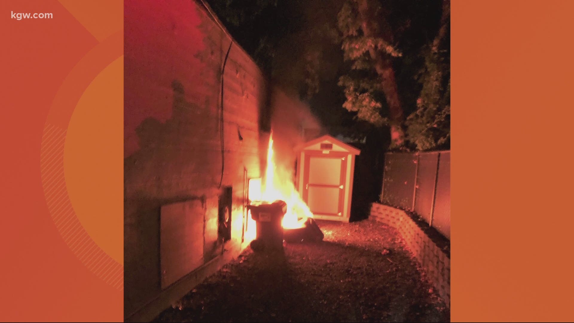 A crowd of about 300 people made their way to Portland Police union headquarters on Monday night and set two fires outside the building.