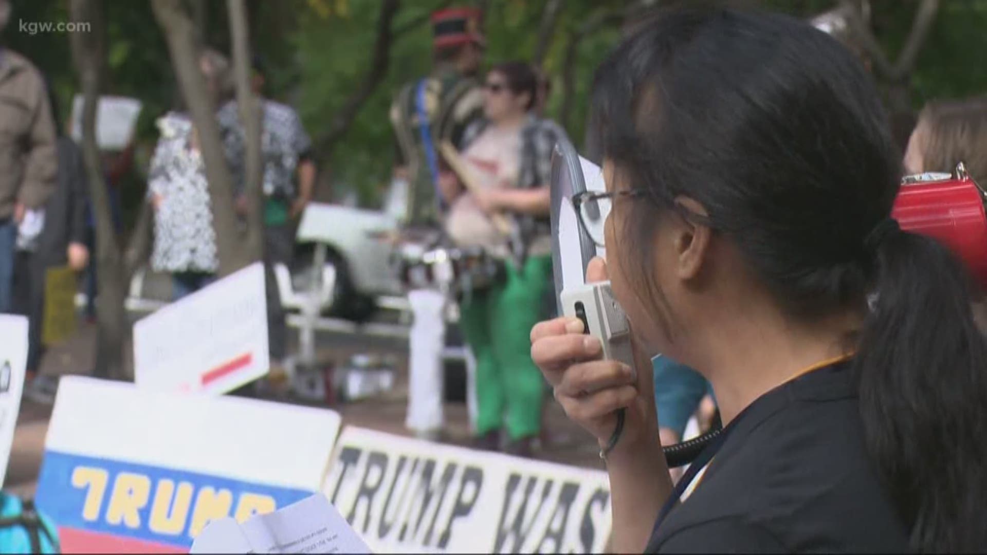 A big group marched through downtown Portland on Sunday, right in front of a Provenance Hotel. Their goal, they said, was to send a message to Portland hotelier and