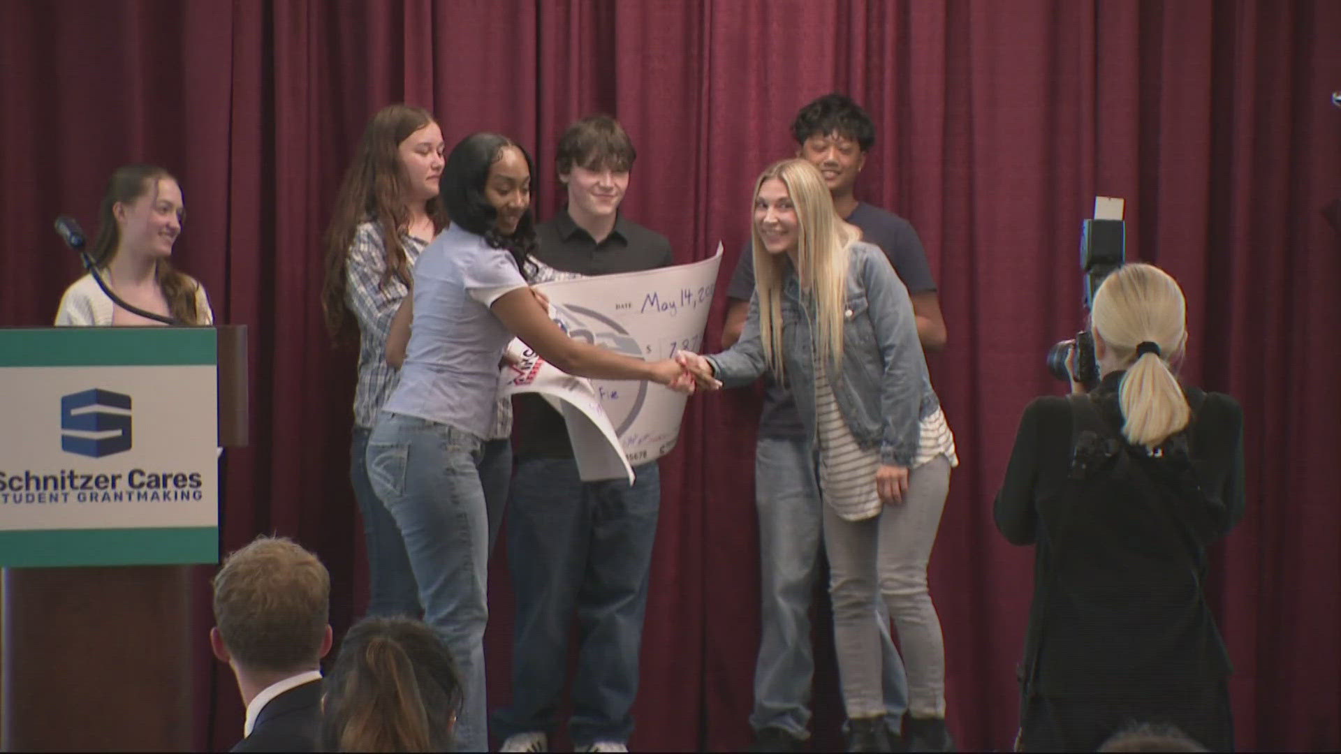 Portland high school students presented grants to nonprofits on Wednesday through the Schnitzer Cares student grantmaking program.