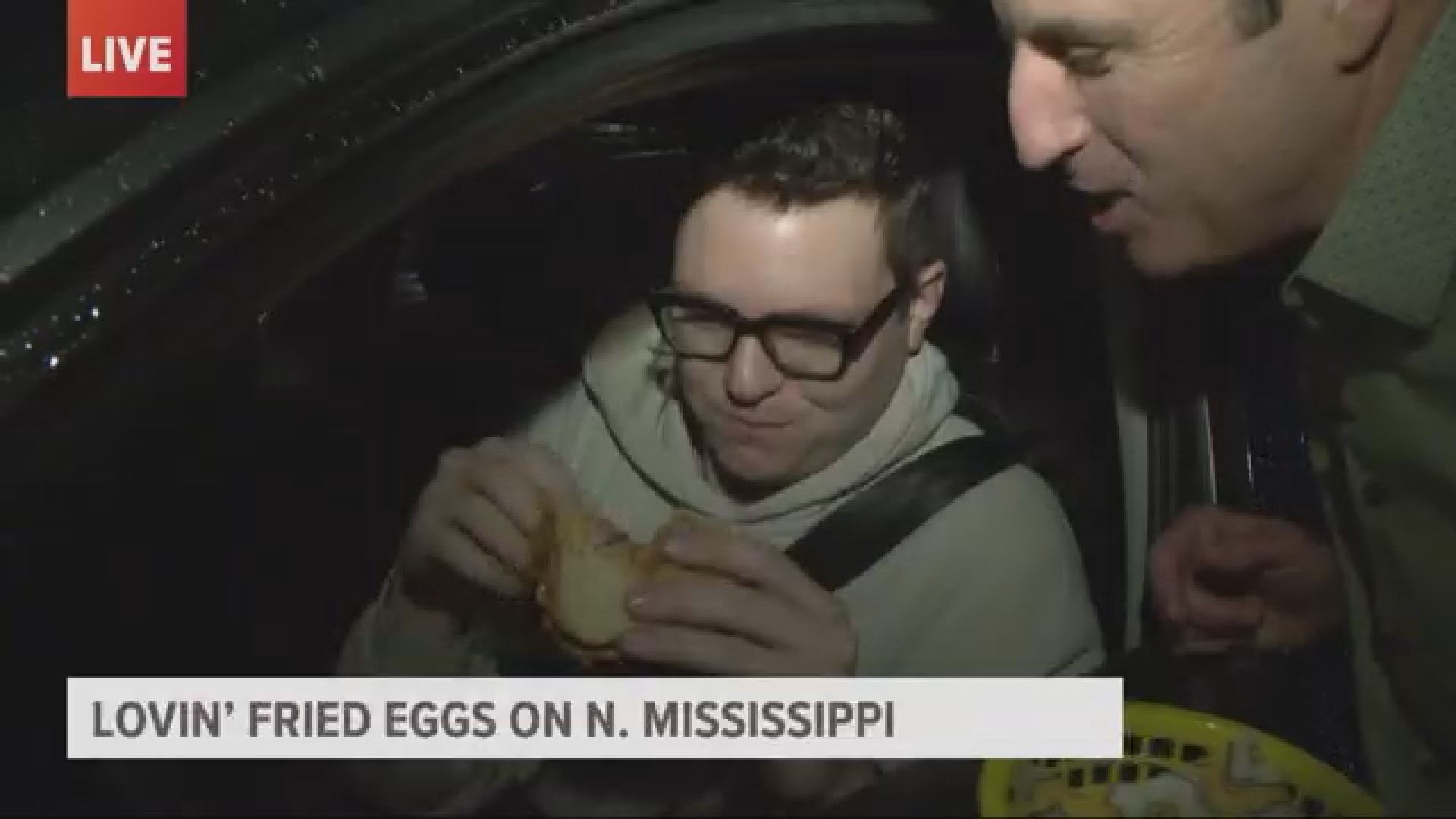 Drew Carney spends the morning at the new location of Fried Egg I'm In Love on N. Mississippi Ave. He shares the tasty sandwich with an unsuspecting driver!