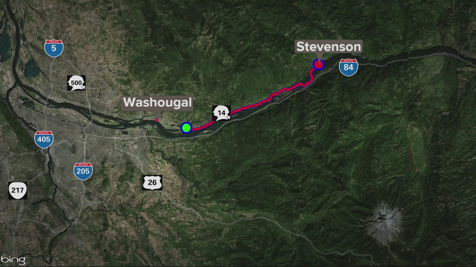 State Route 14 shut down for 25 miles for several hours due to spinoffs amid the area's snowfall.