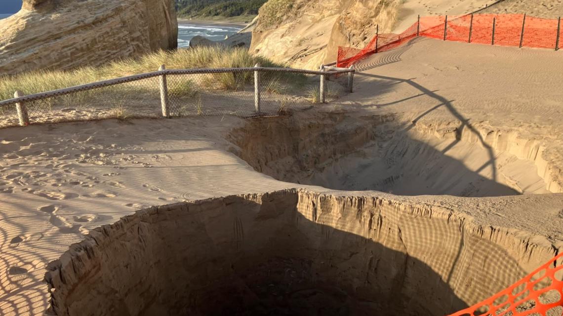 Cape Kiwanda sinkholes continue to shift, park officials warn Oregon coast  visitors 