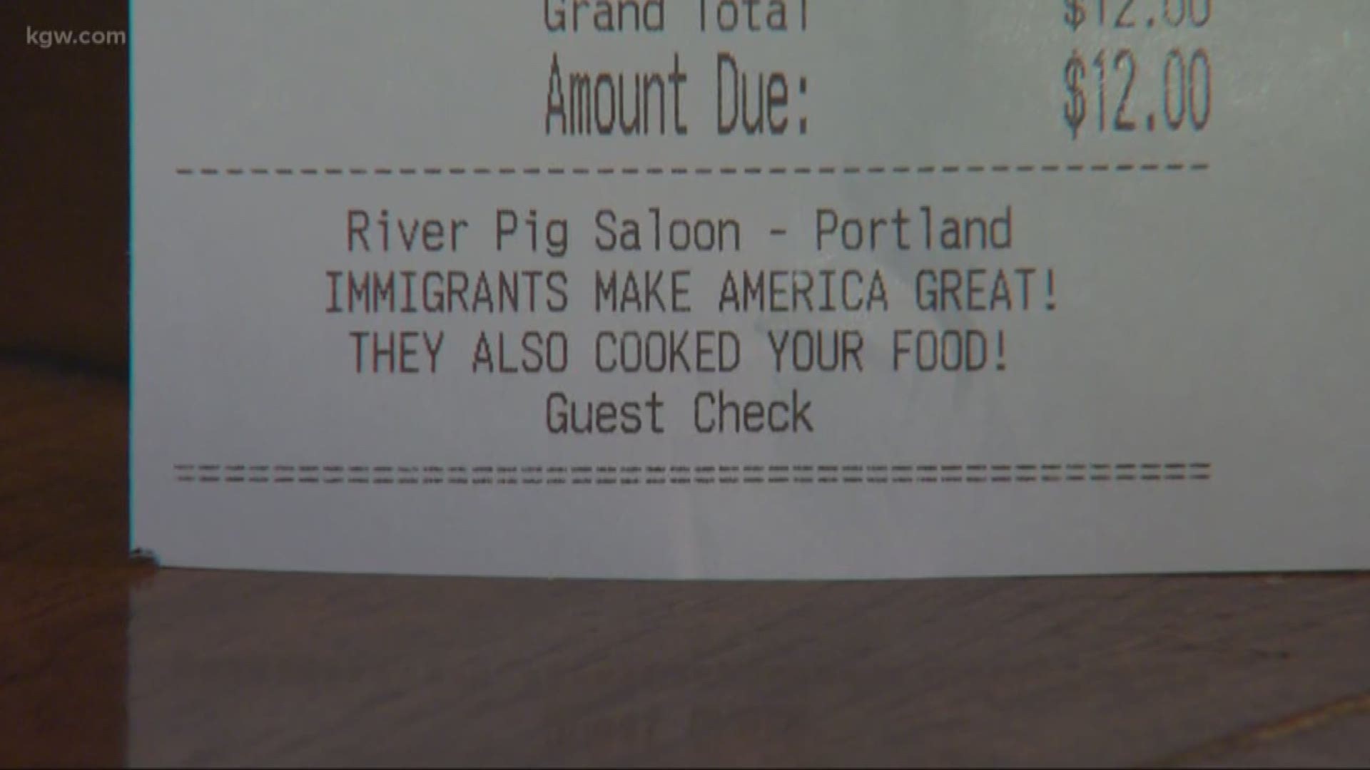 Restaurant immigration receipt