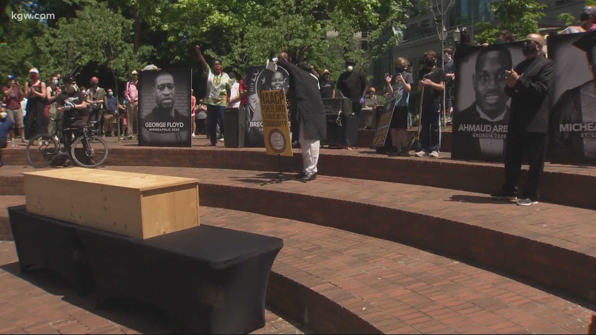 A peaceful demonstration protesting the alleged murder of George Floyd was held Friday afternoon in Portland.