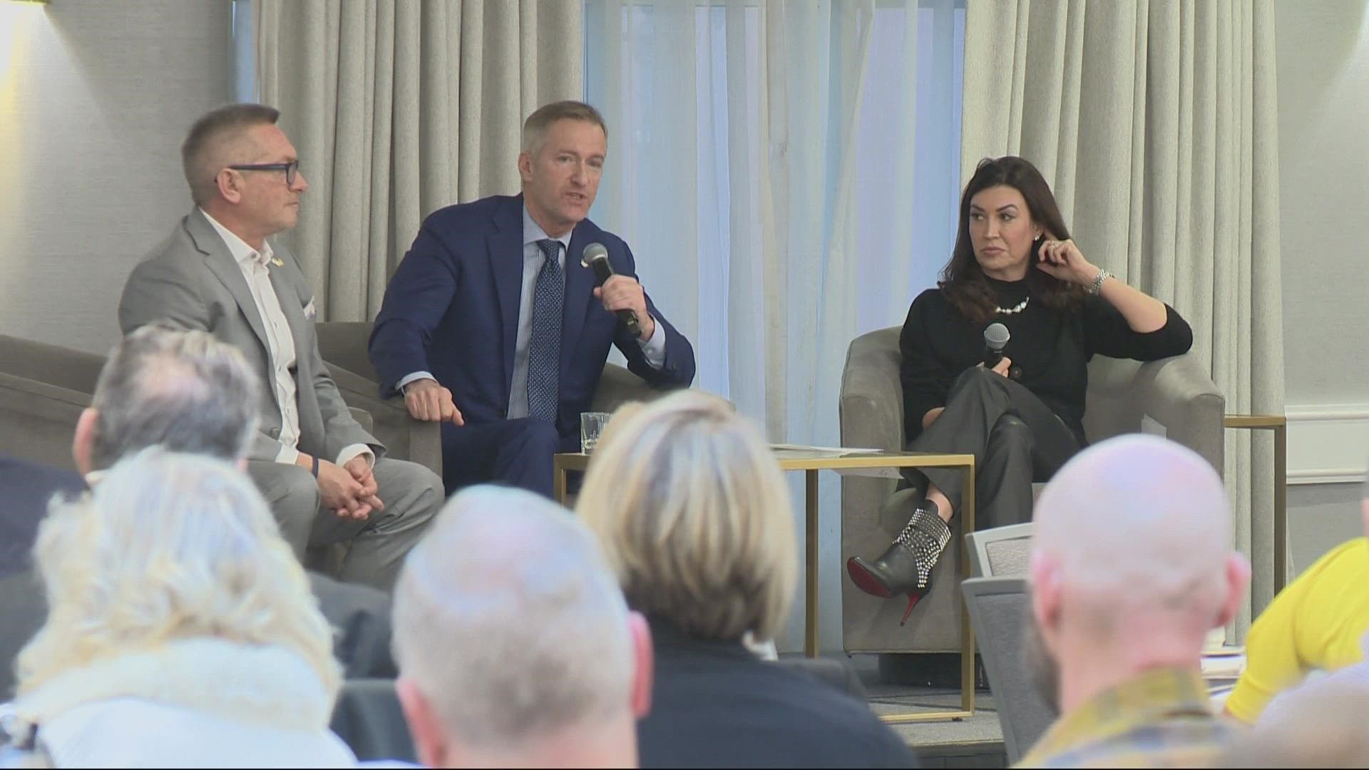 Mayor Wheeler and Commissioner Dan Ryan spoke on Thursday to the members of Portland's business community, going over their plan to end unsanctioned homeless camps.