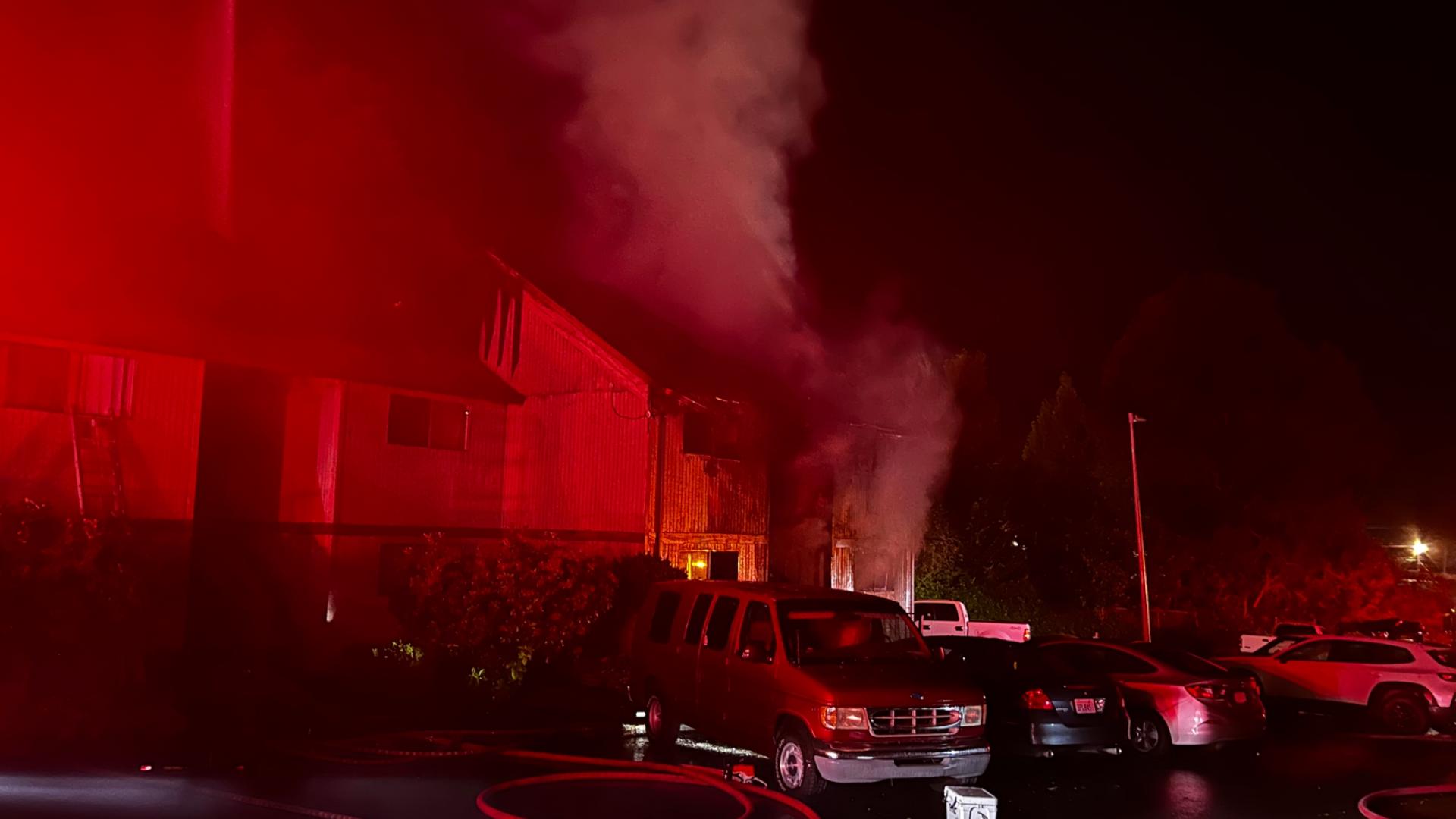 One person has died and another was hospitalized after a fire at the Ridgecrest Apartments in Hazel Dell early Thursday morning, a Clark County Fire District 6 said.