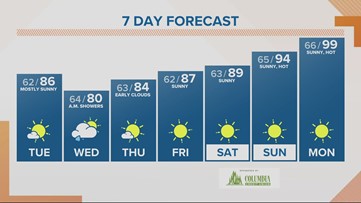 A sunny Tuesday before Wednesday shower chance