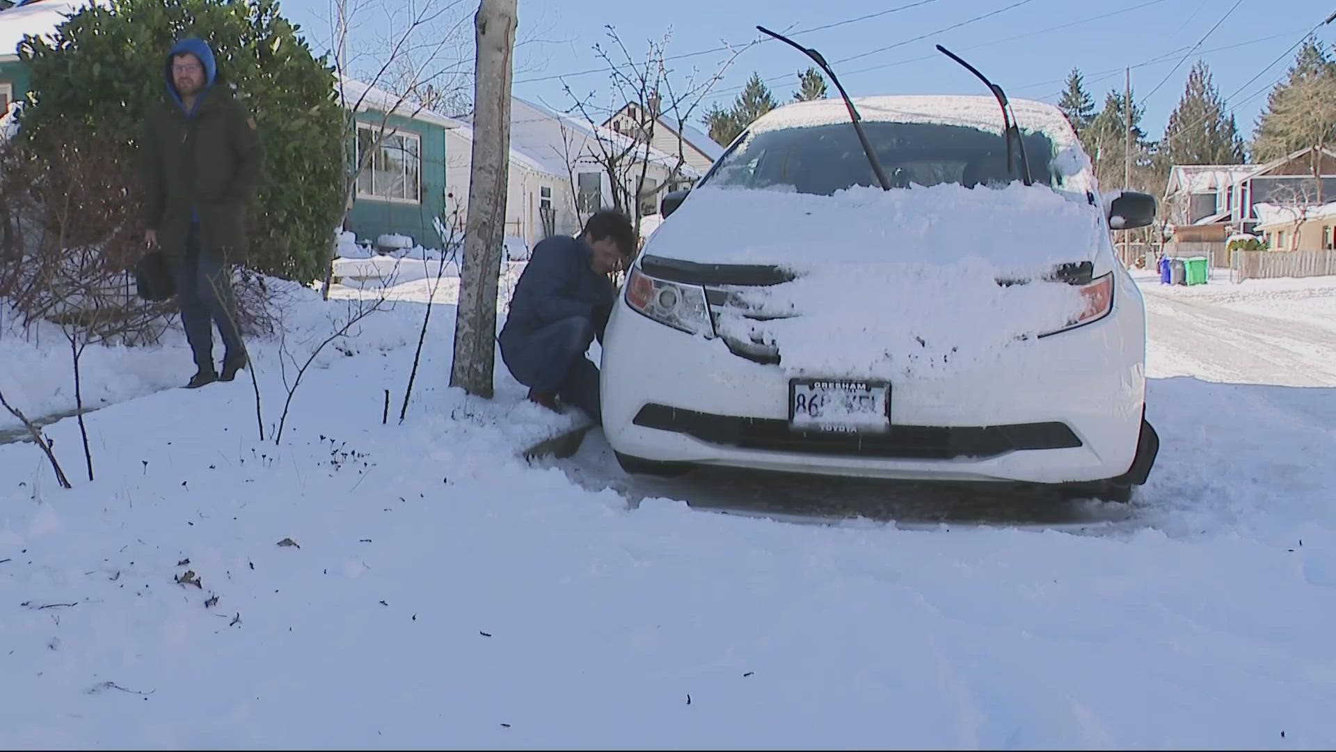 Many roads remain slick. ODOT had focused primarily on sand and gravel on the freeways, residential streets went untouched